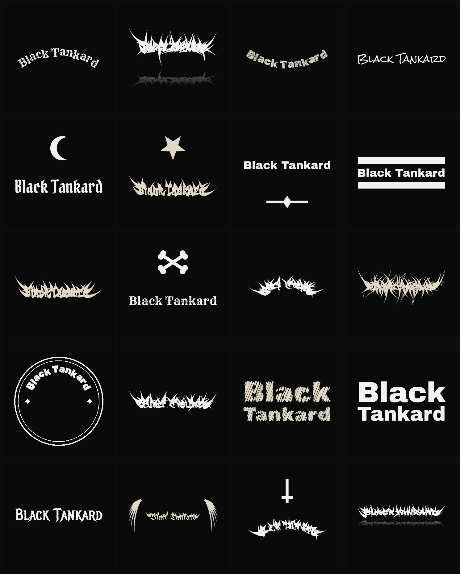 Twenty Black Tankard band logo ideas — different faces, treatments and spike settings