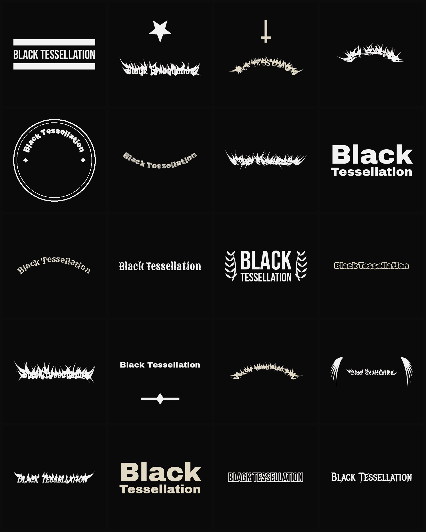 Twenty Black Tessellation band logo ideas — different faces, treatments and spike settings