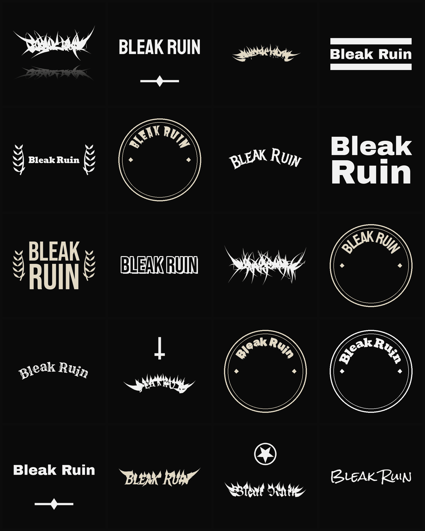 Twenty Bleak Ruin band logo ideas — different faces, treatments and spike settings