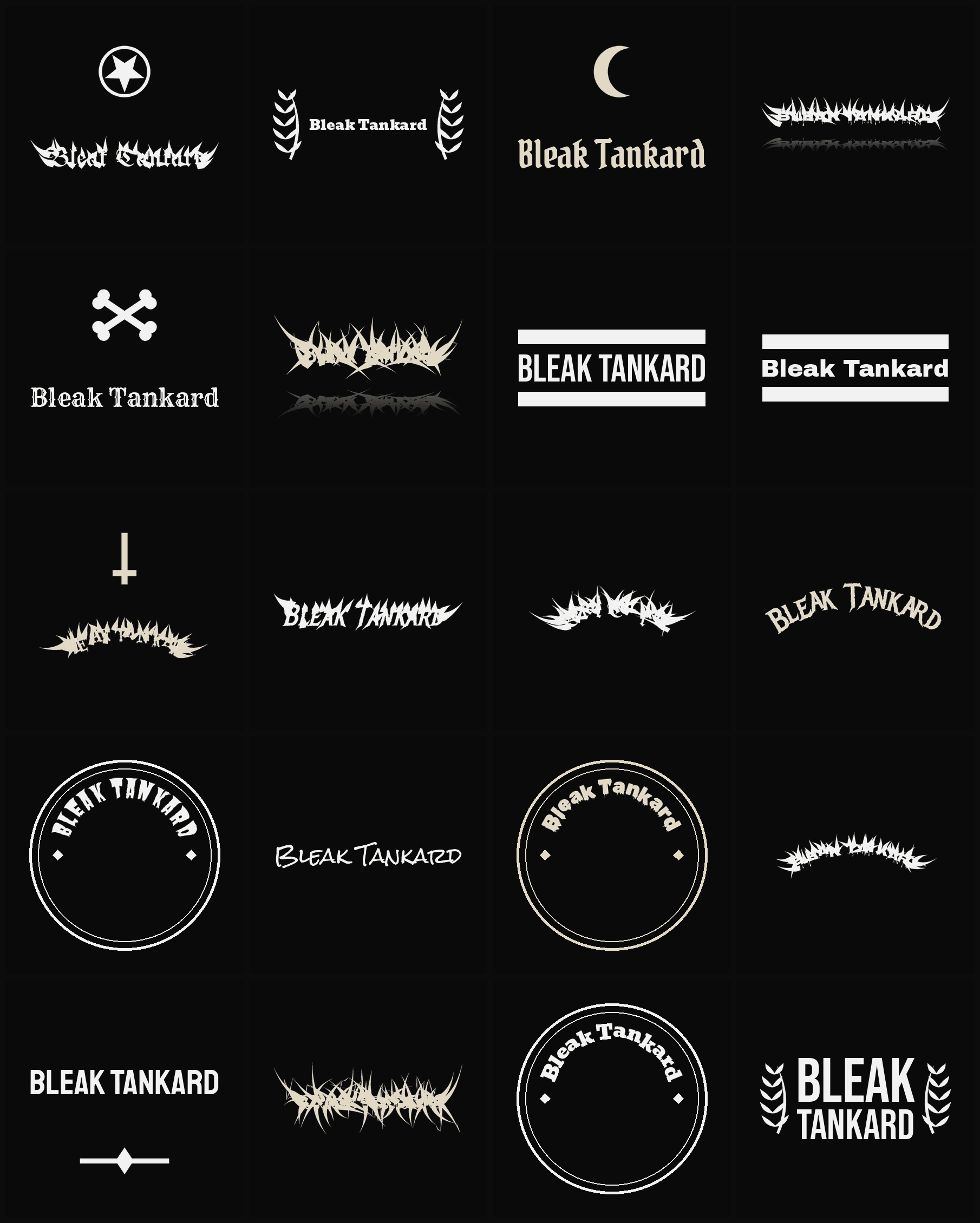 Twenty Bleak Tankard band logo ideas — different faces, treatments and spike settings