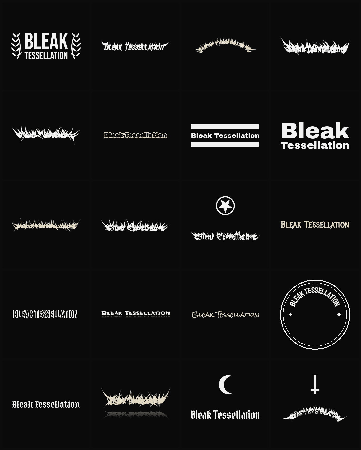 Twenty Bleak Tessellation band logo ideas — different faces, treatments and spike settings