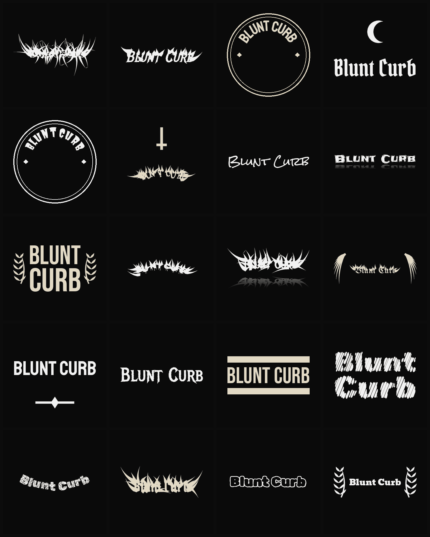 Twenty Blunt Curb band logo ideas — different faces, treatments and spike settings