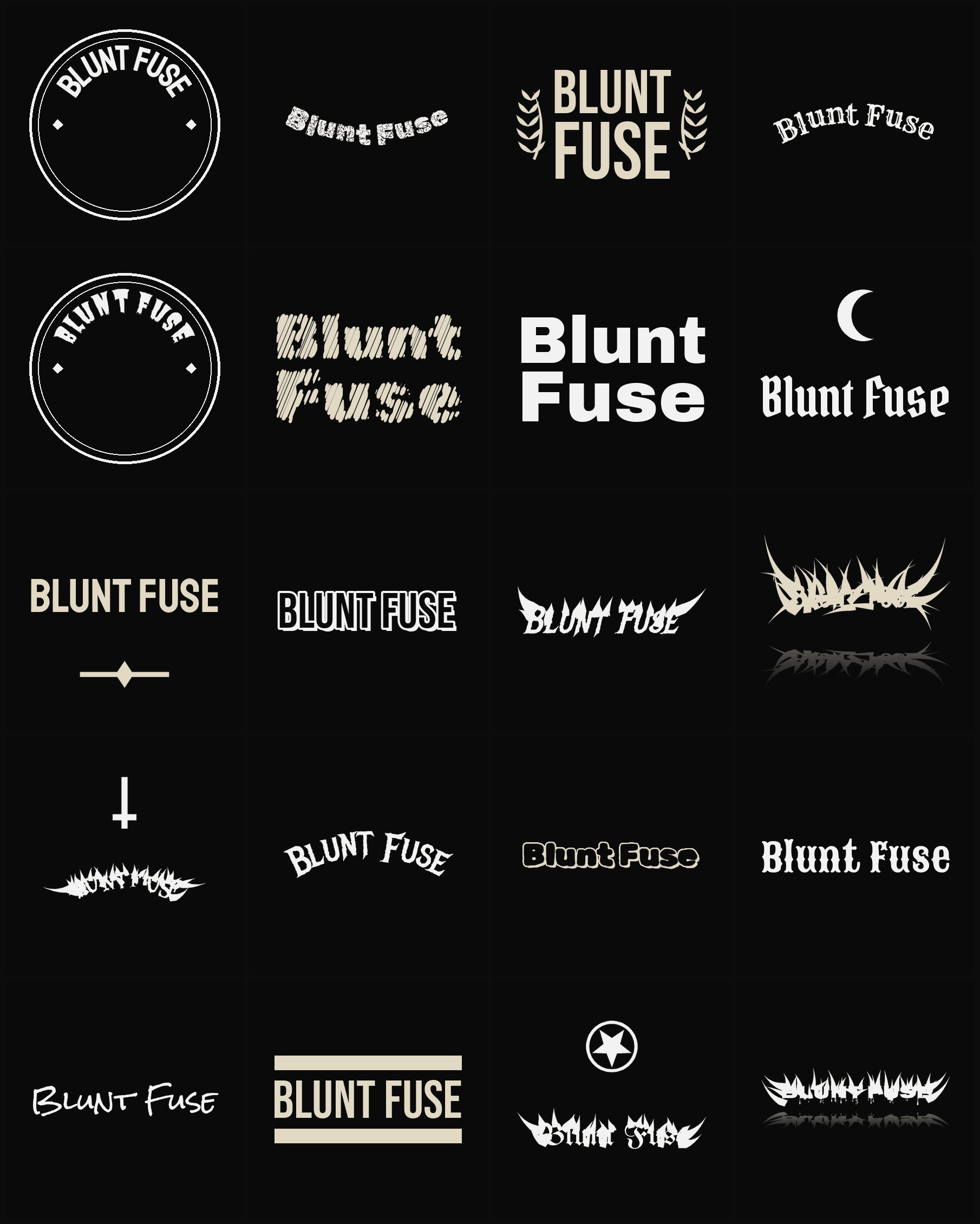 Twenty Blunt Fuse band logo ideas — different faces, treatments and spike settings