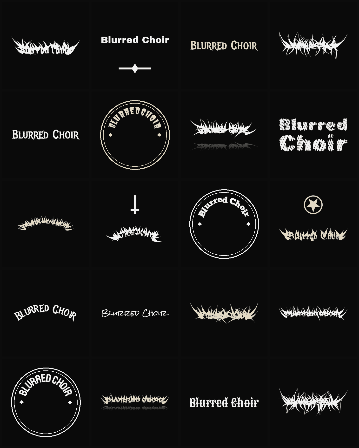 Twenty Blurred Choir band logo ideas — different faces, treatments and spike settings