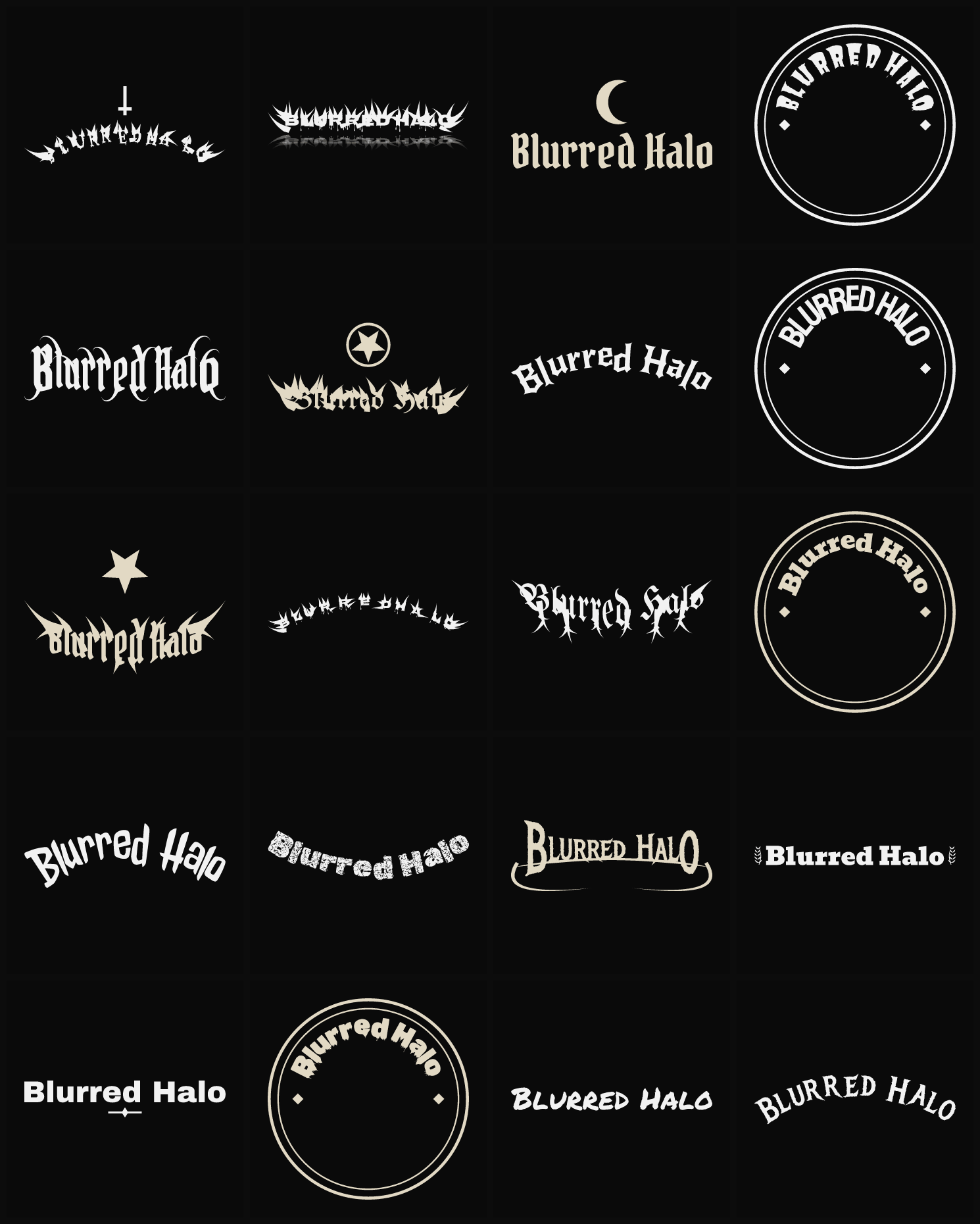 Twenty Blurred Halo band logo ideas — different faces, treatments and spike settings
