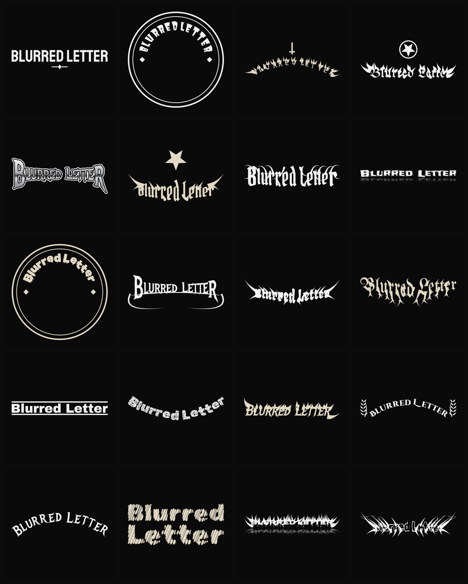 Twenty Blurred Letter band logo ideas — different faces, treatments and spike settings