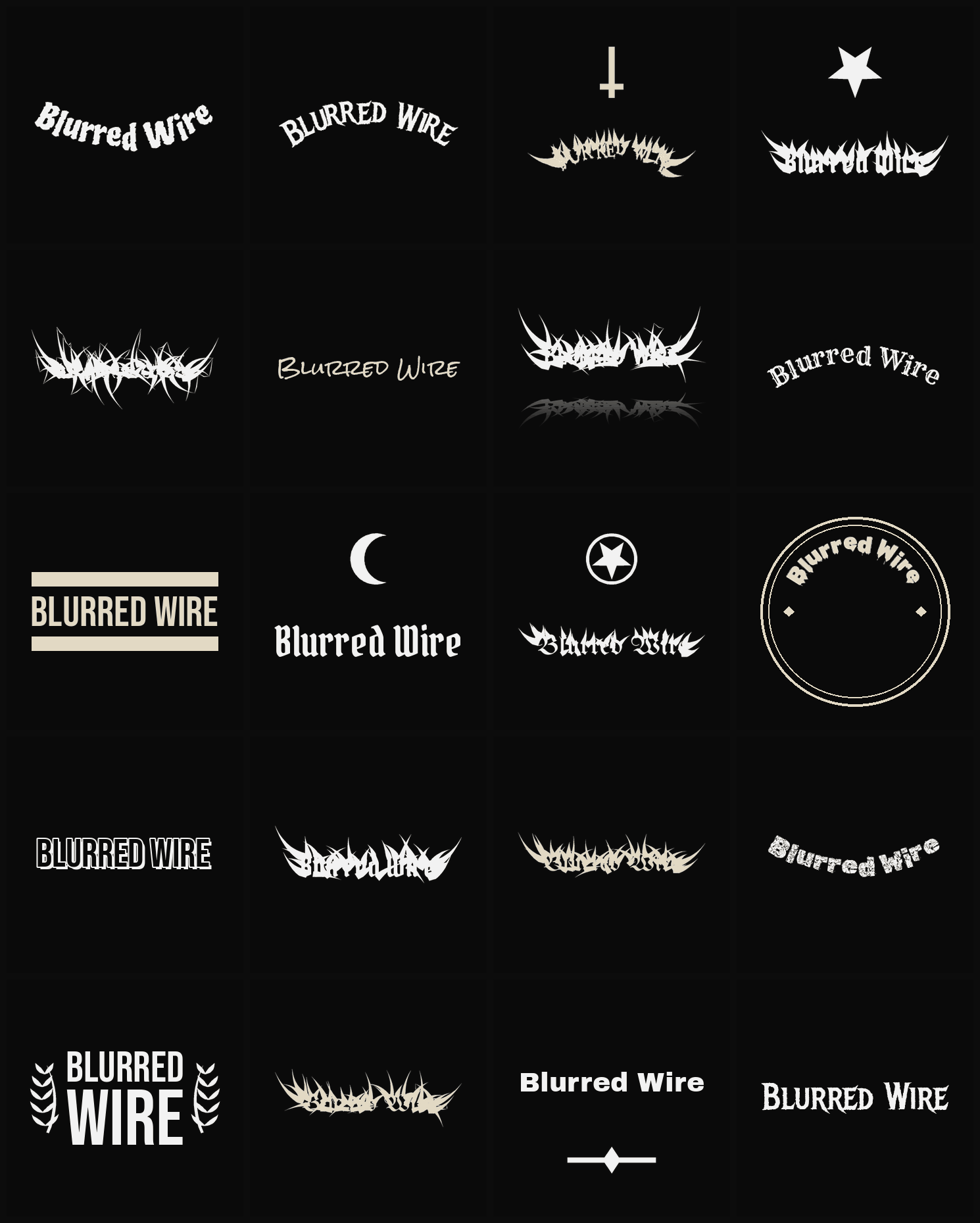 Twenty Blurred Wire band logo ideas — different faces, treatments and spike settings
