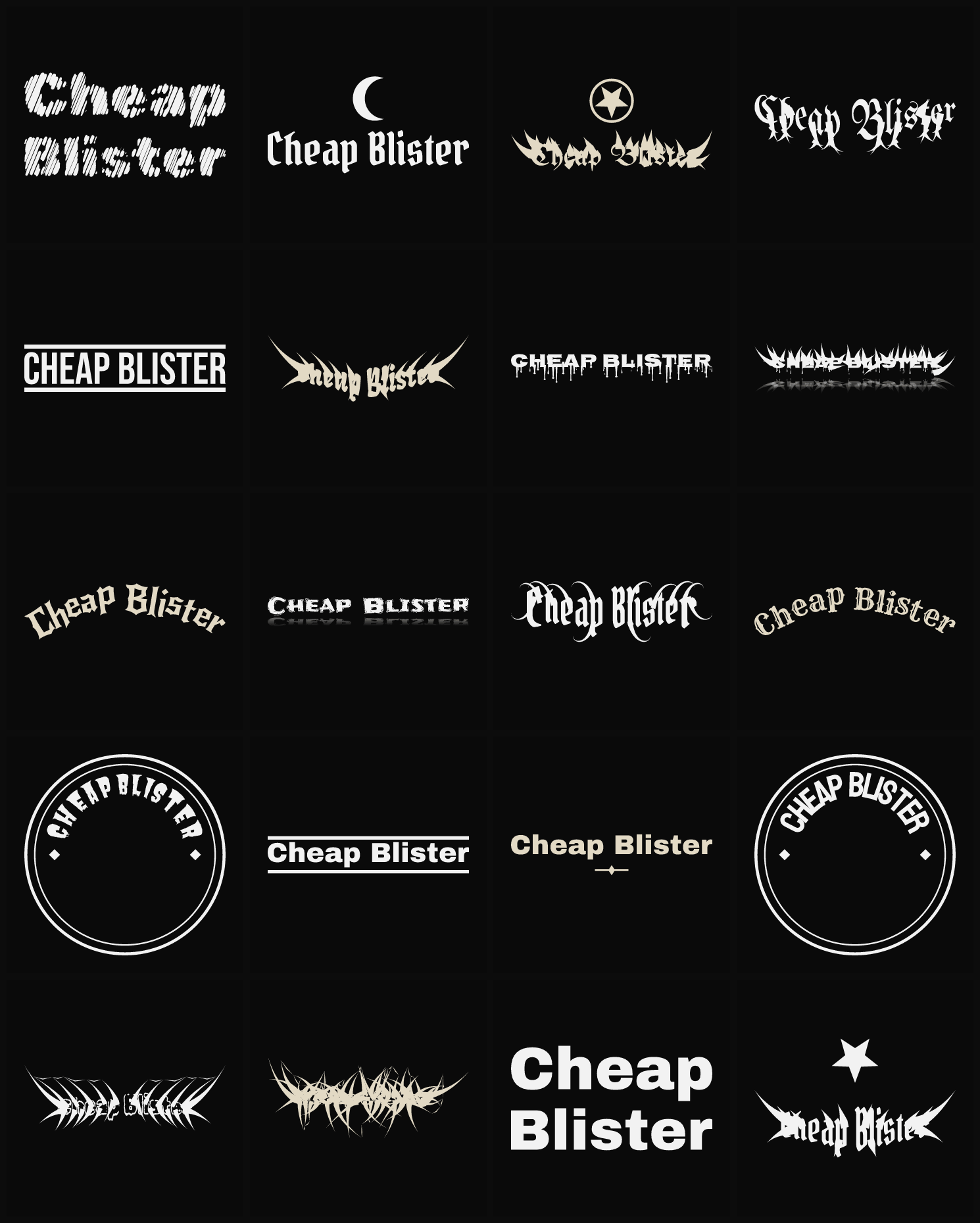 Twenty Cheap Blister band logo ideas — different faces, treatments and spike settings