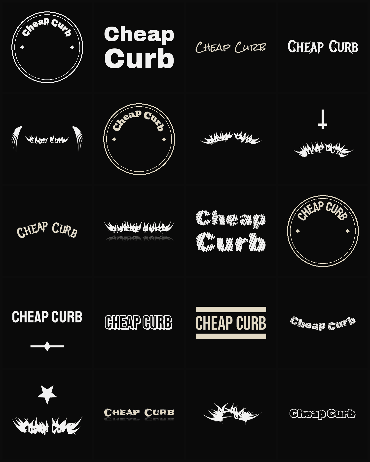 Twenty Cheap Curb band logo ideas — different faces, treatments and spike settings