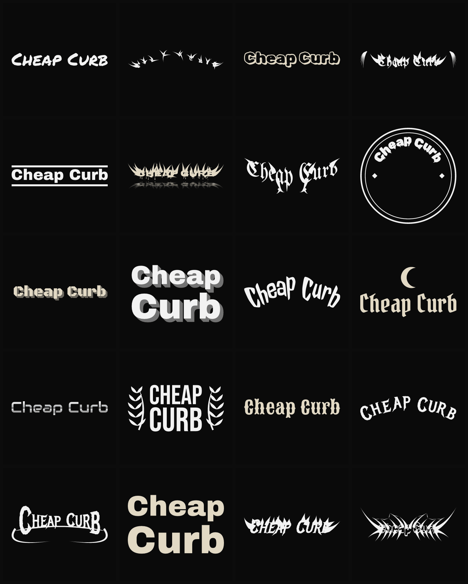 Twenty Cheap Curb band logo ideas — different faces, treatments and spike settings