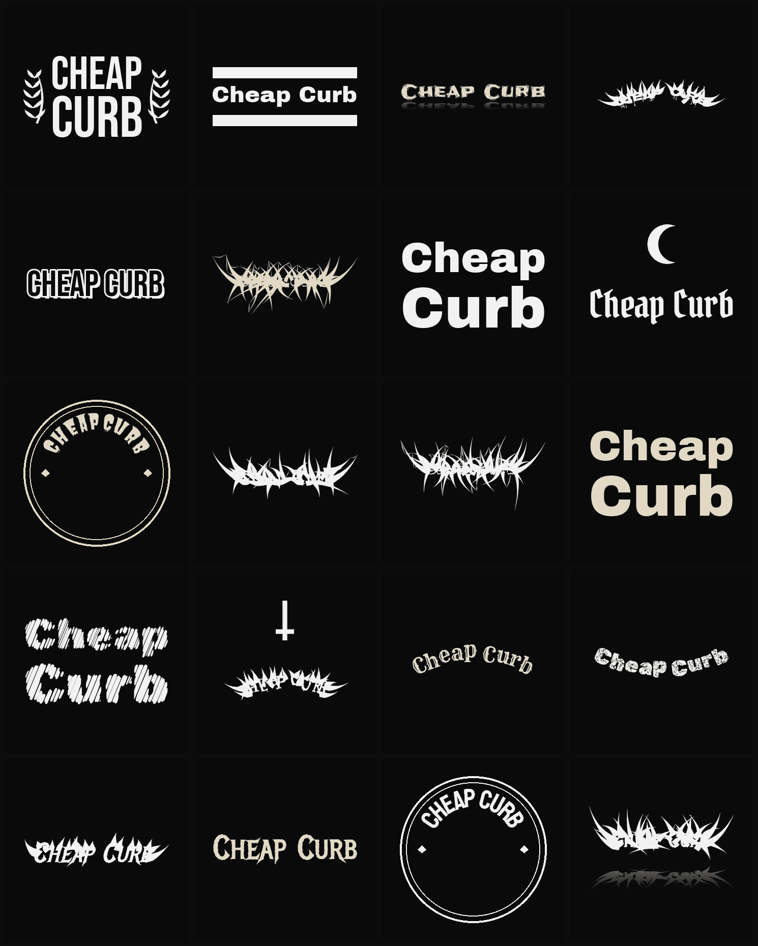 Twenty Cheap Curb band logo ideas — different faces, treatments and spike settings