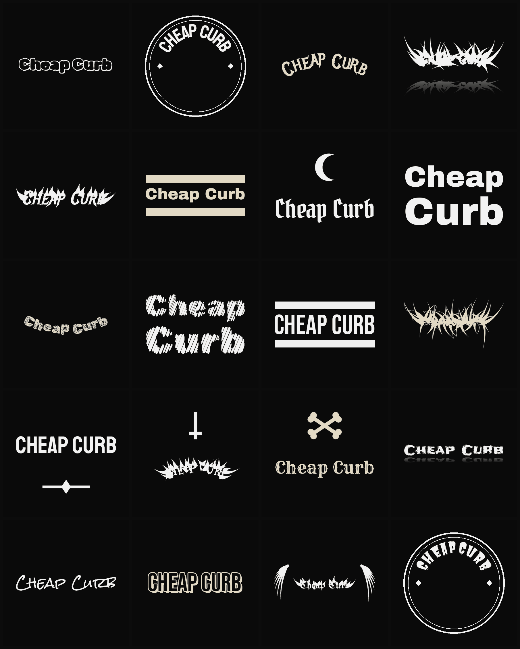 Twenty Cheap Curb band logo ideas — different faces, treatments and spike settings