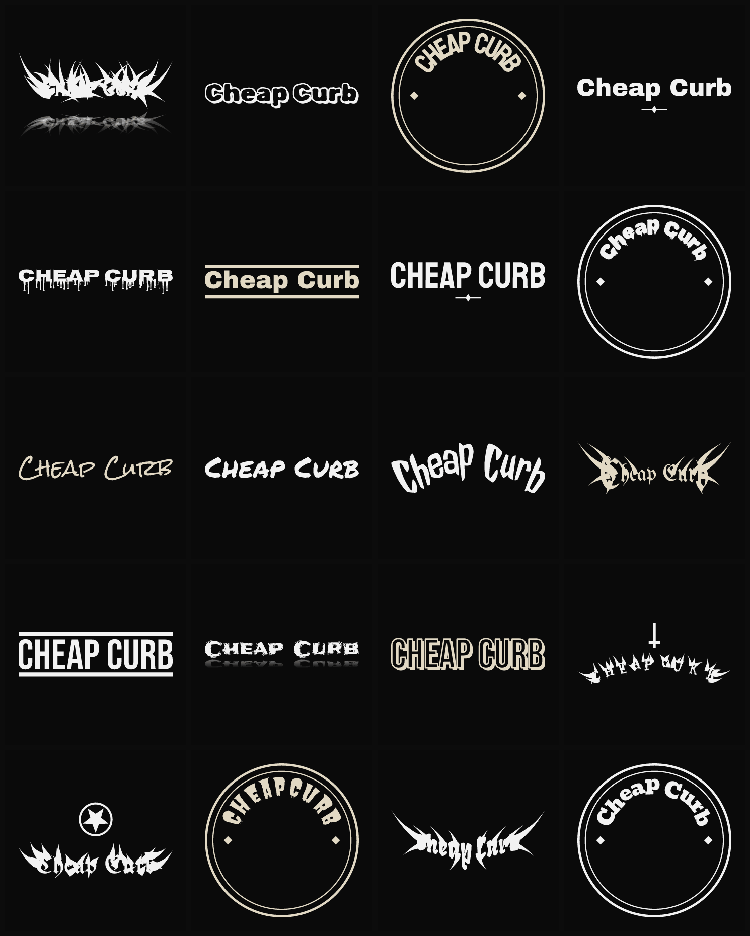 Twenty Cheap Curb band logo ideas — different faces, treatments and spike settings