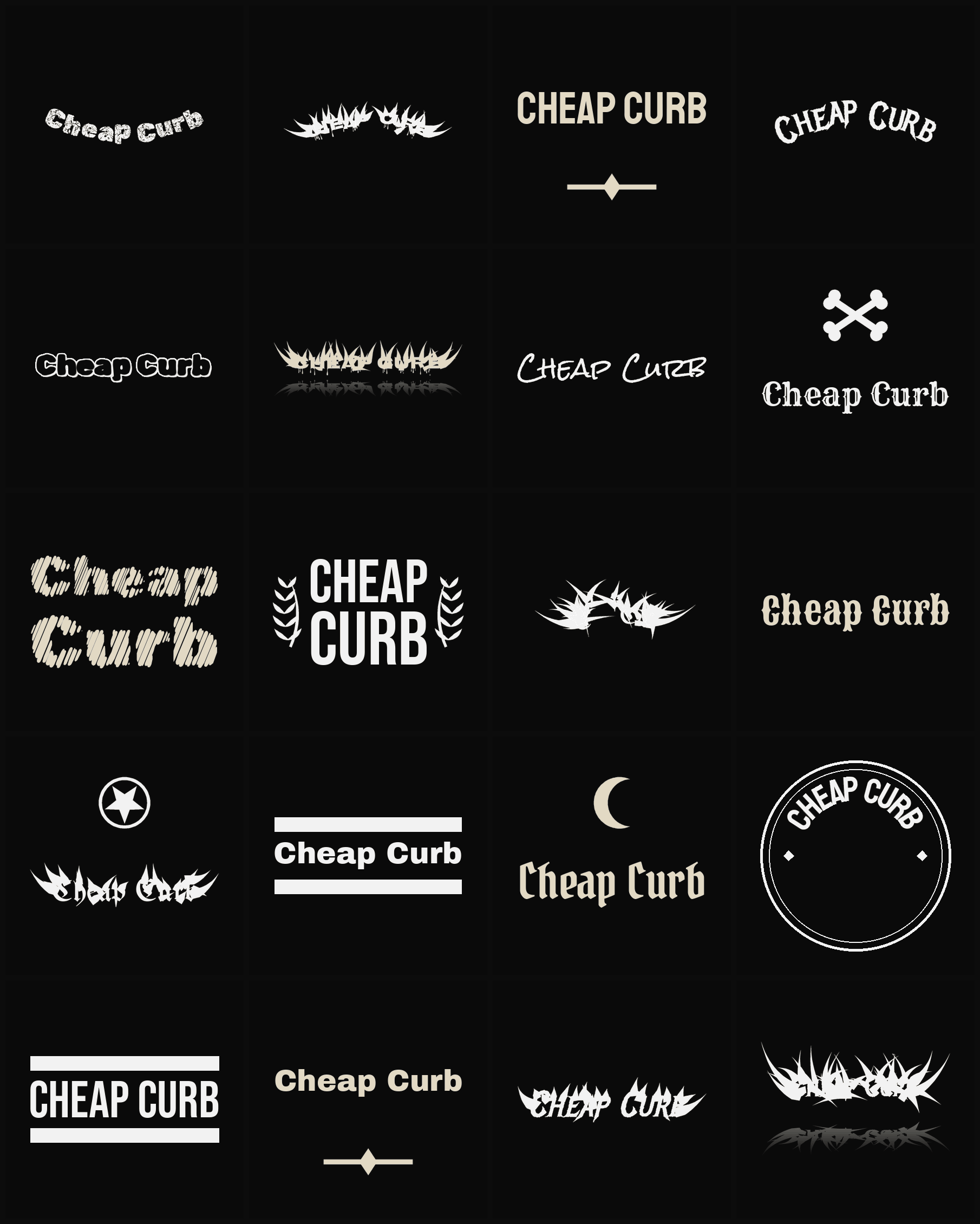 Twenty Cheap Curb band logo ideas — different faces, treatments and spike settings
