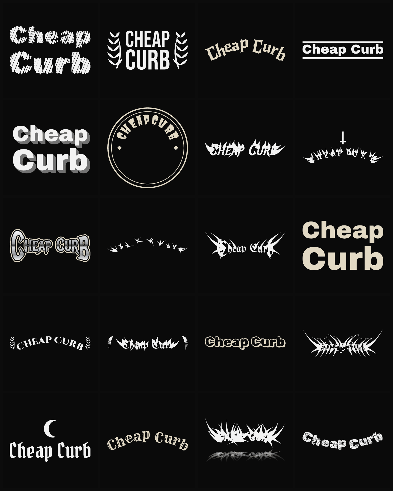 Twenty Cheap Curb band logo ideas — different faces, treatments and spike settings