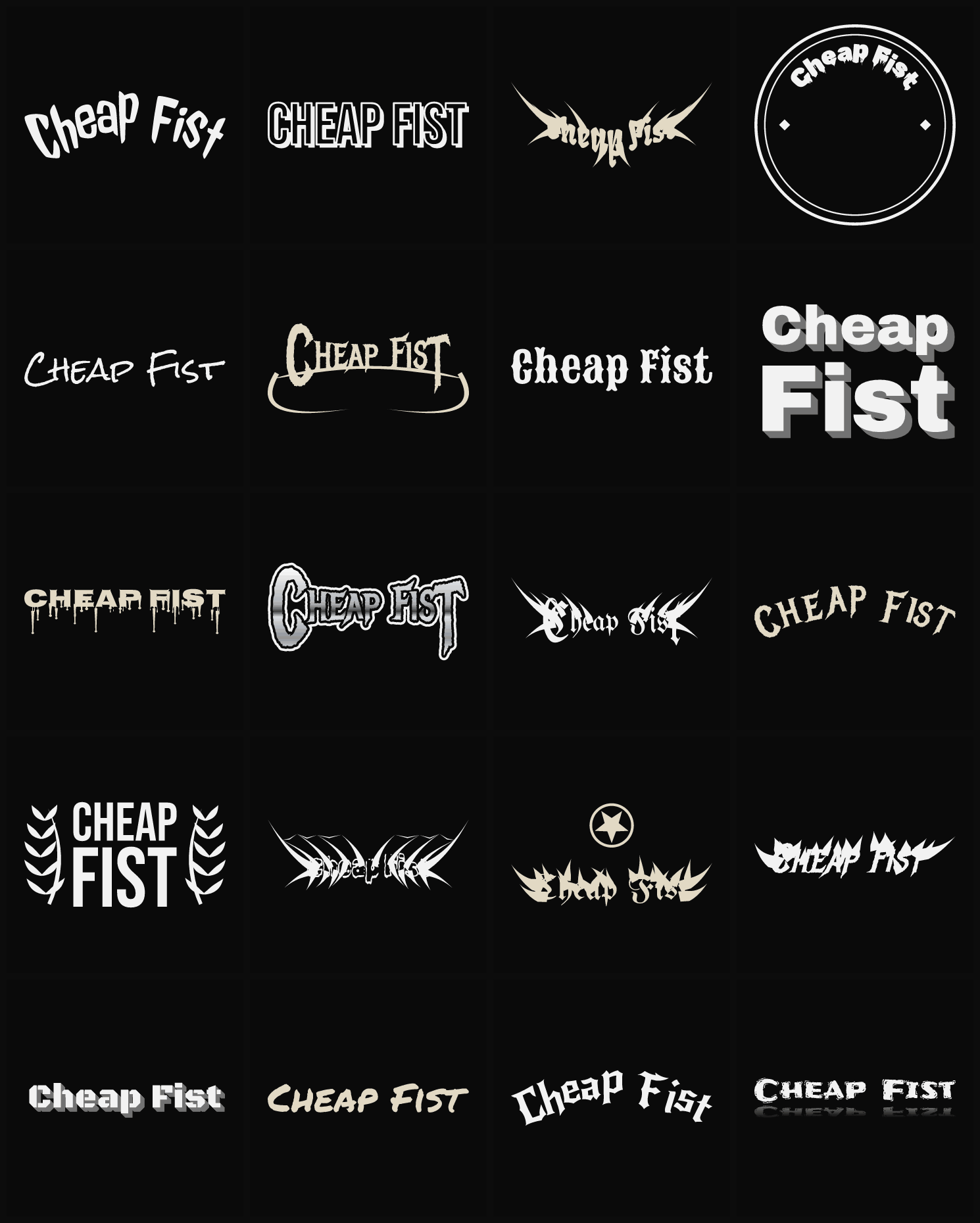 Twenty Cheap Fist band logo ideas — different faces, treatments and spike settings