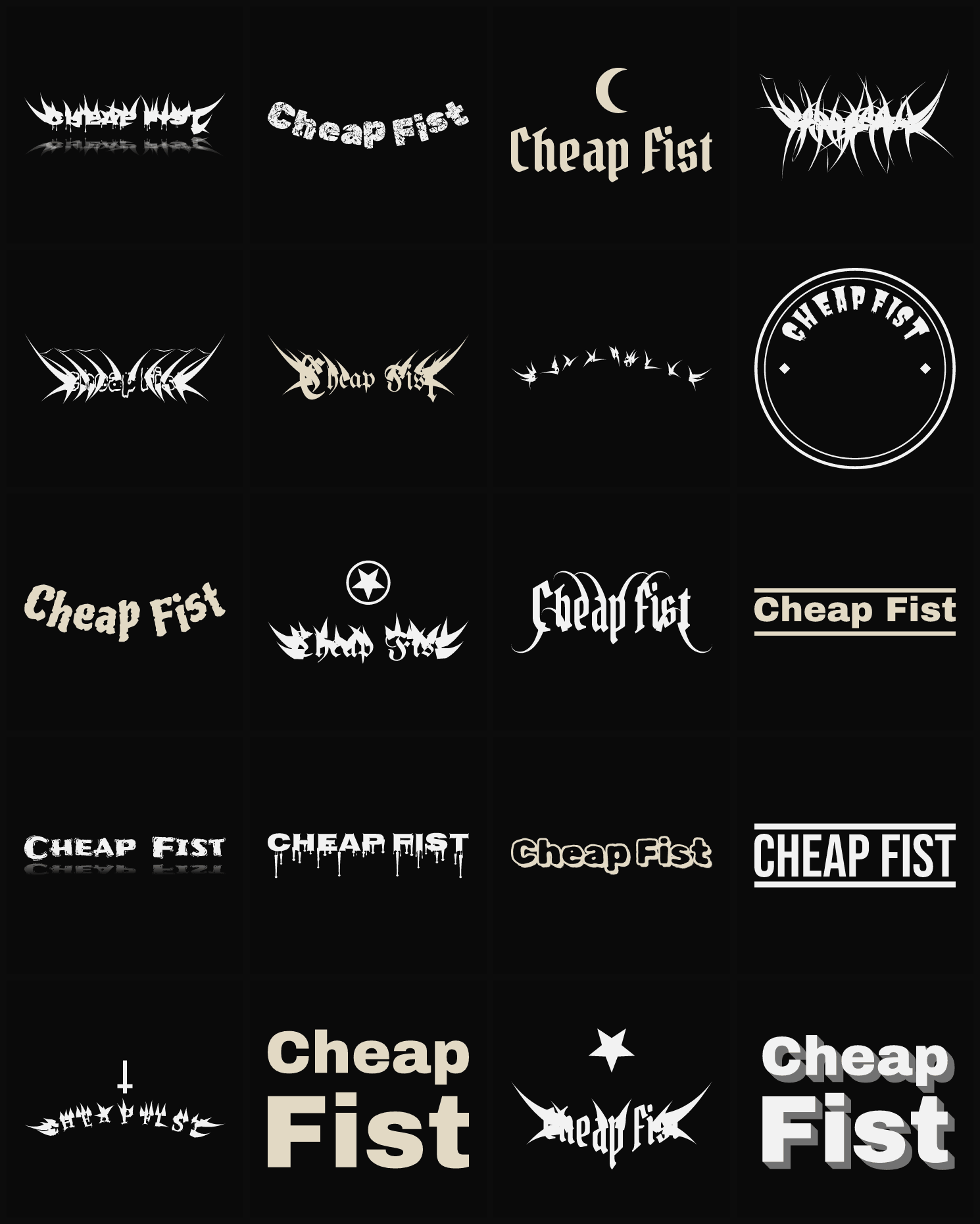 Twenty Cheap Fist band logo ideas — different faces, treatments and spike settings