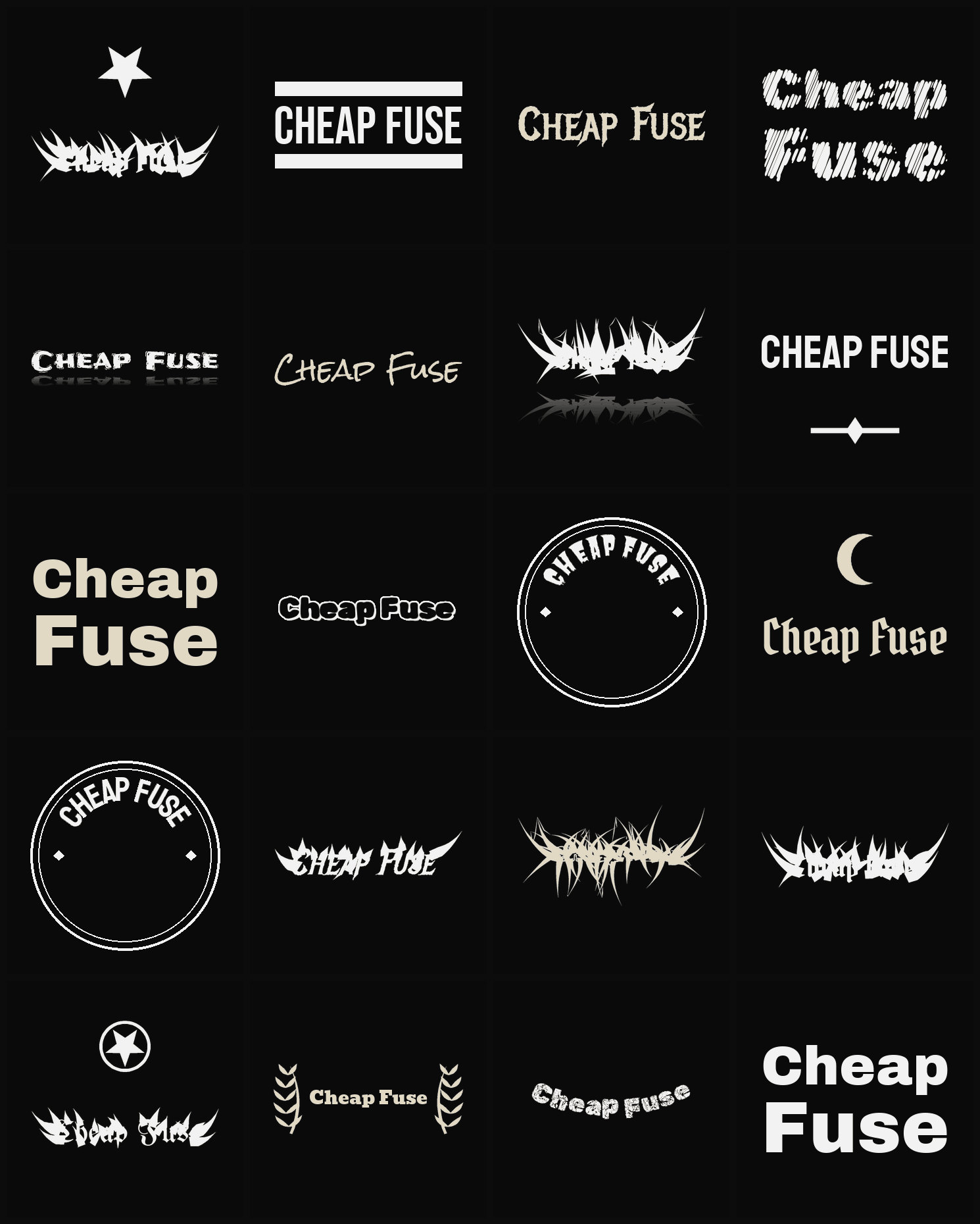 Twenty Cheap Fuse band logo ideas — different faces, treatments and spike settings