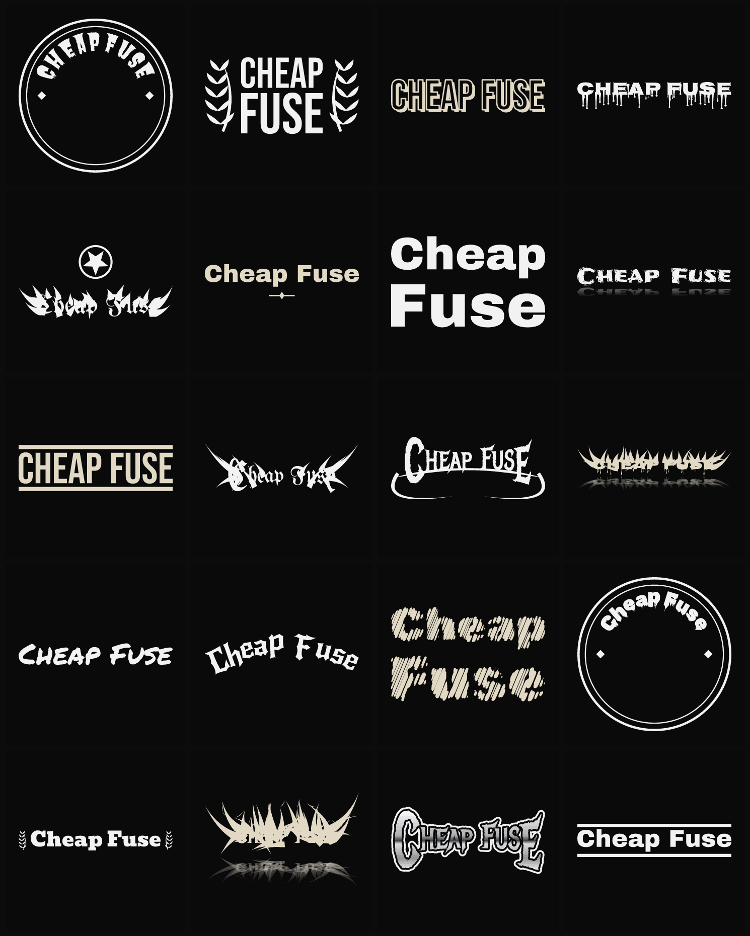 Twenty Cheap Fuse band logo ideas — different faces, treatments and spike settings