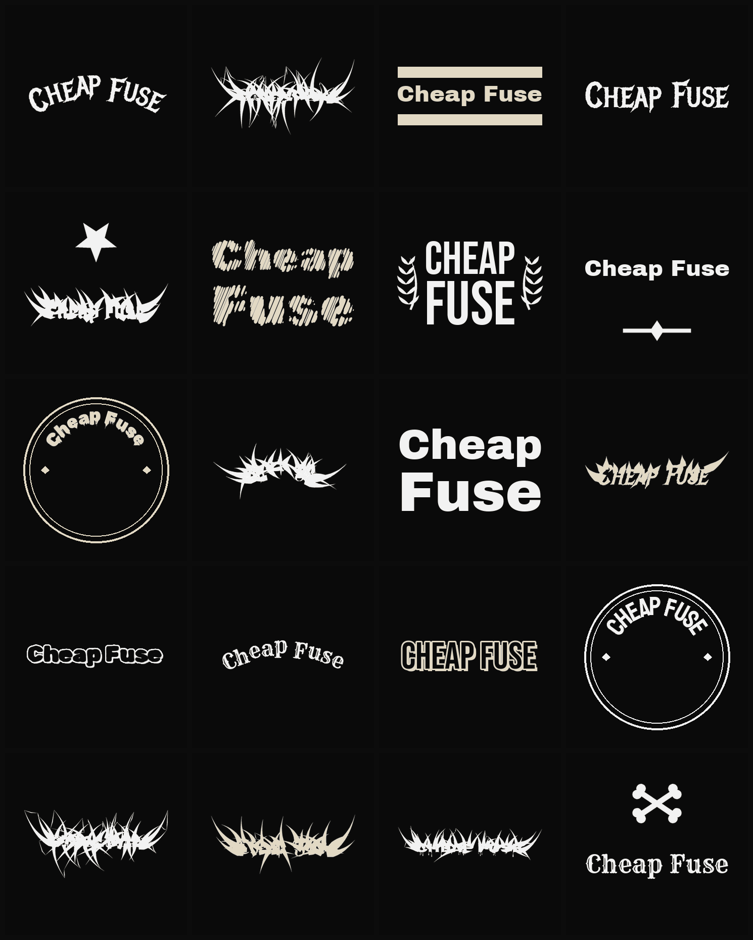 Twenty Cheap Fuse band logo ideas — different faces, treatments and spike settings