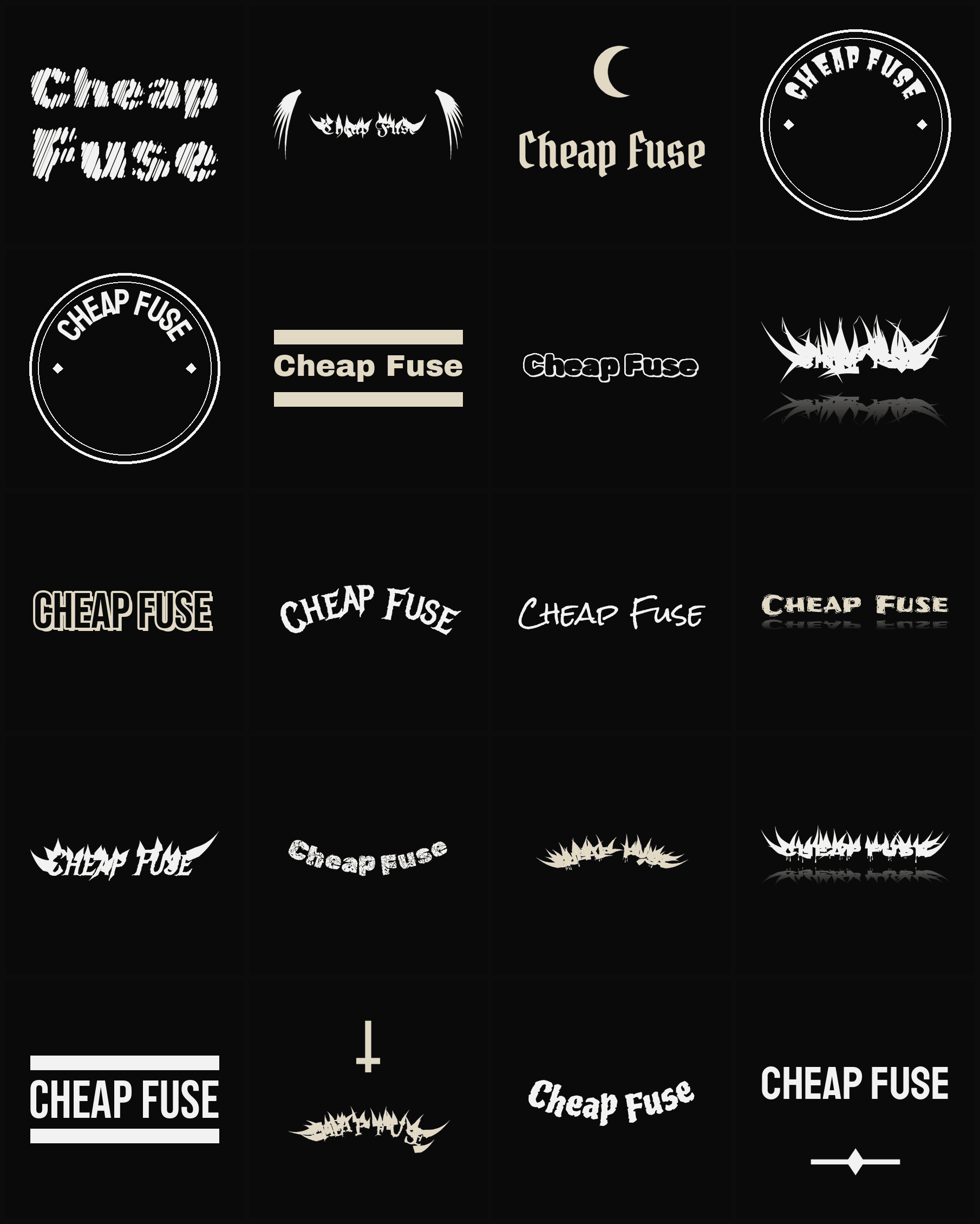 Twenty Cheap Fuse band logo ideas — different faces, treatments and spike settings