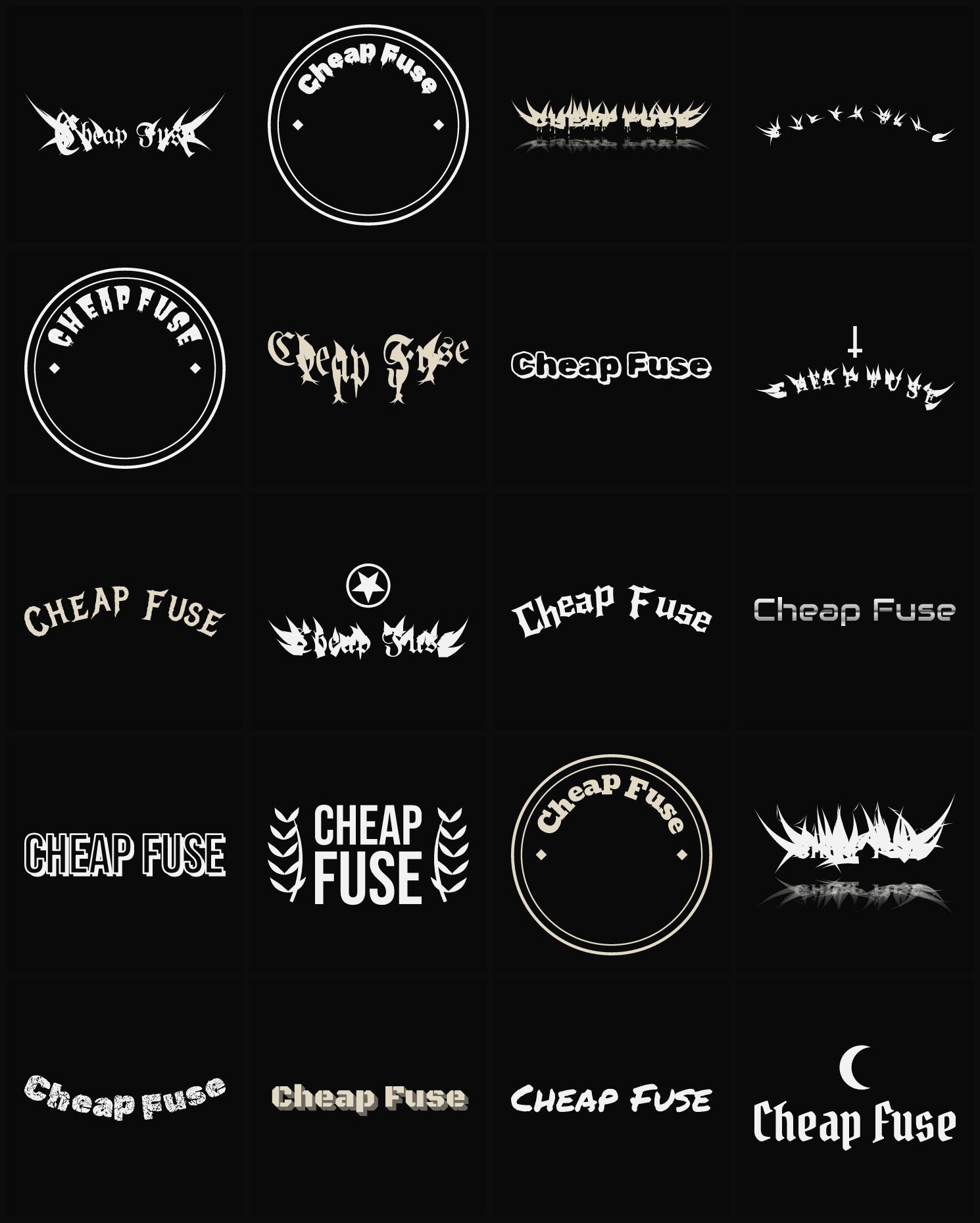Twenty Cheap Fuse band logo ideas — different faces, treatments and spike settings