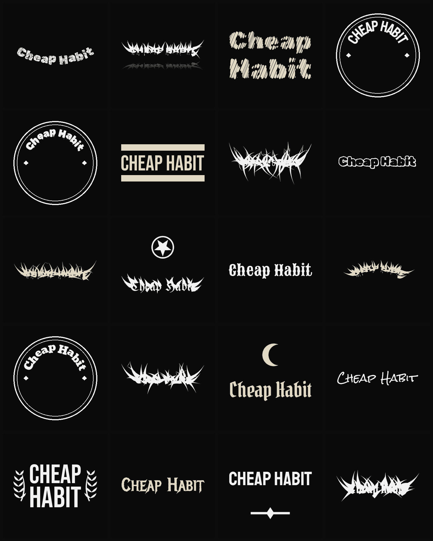 Twenty Cheap Habit band logo ideas — different faces, treatments and spike settings