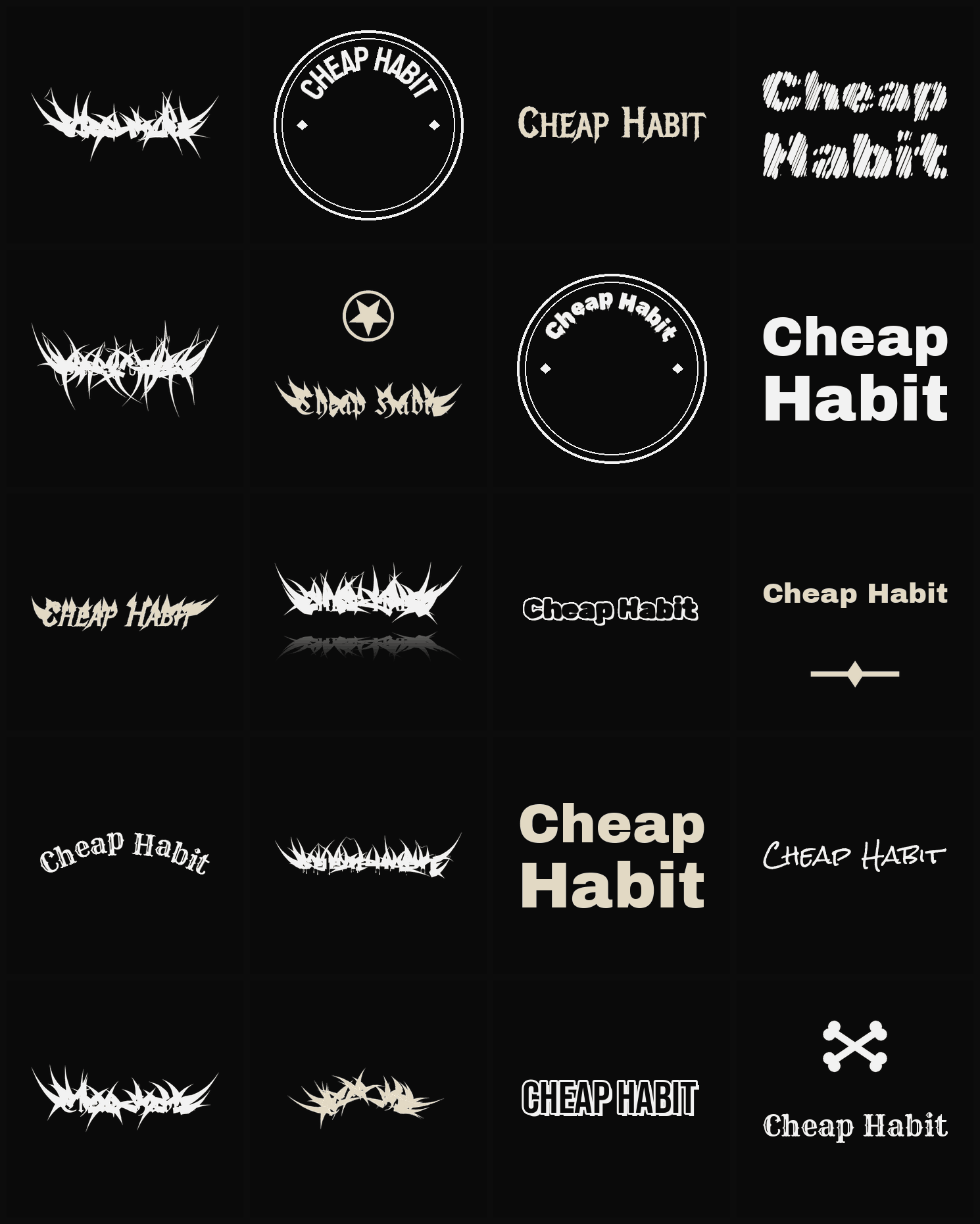 Twenty Cheap Habit band logo ideas — different faces, treatments and spike settings