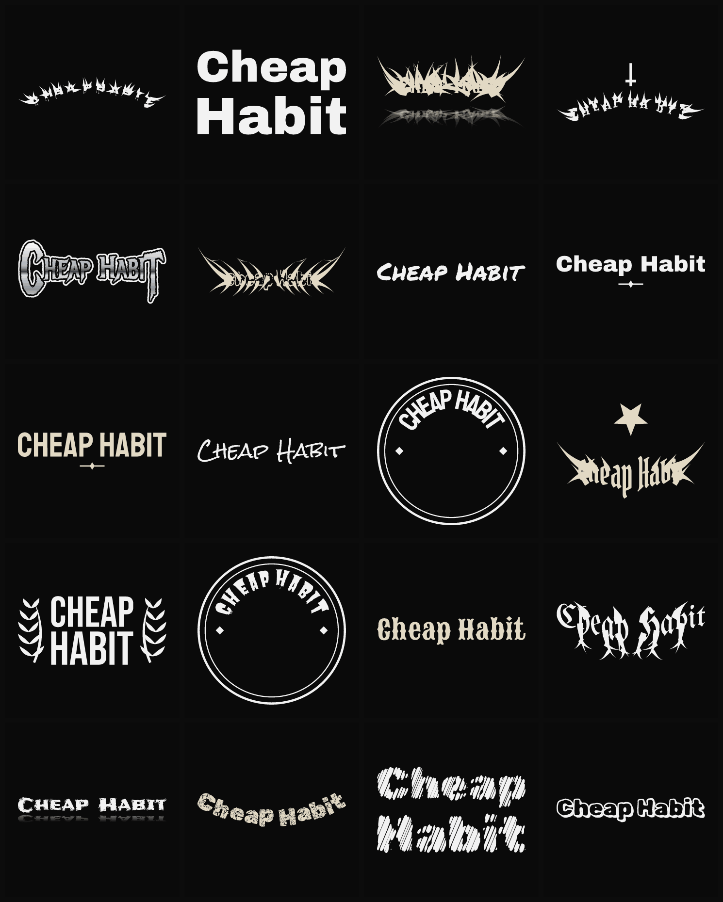 Twenty Cheap Habit band logo ideas — different faces, treatments and spike settings