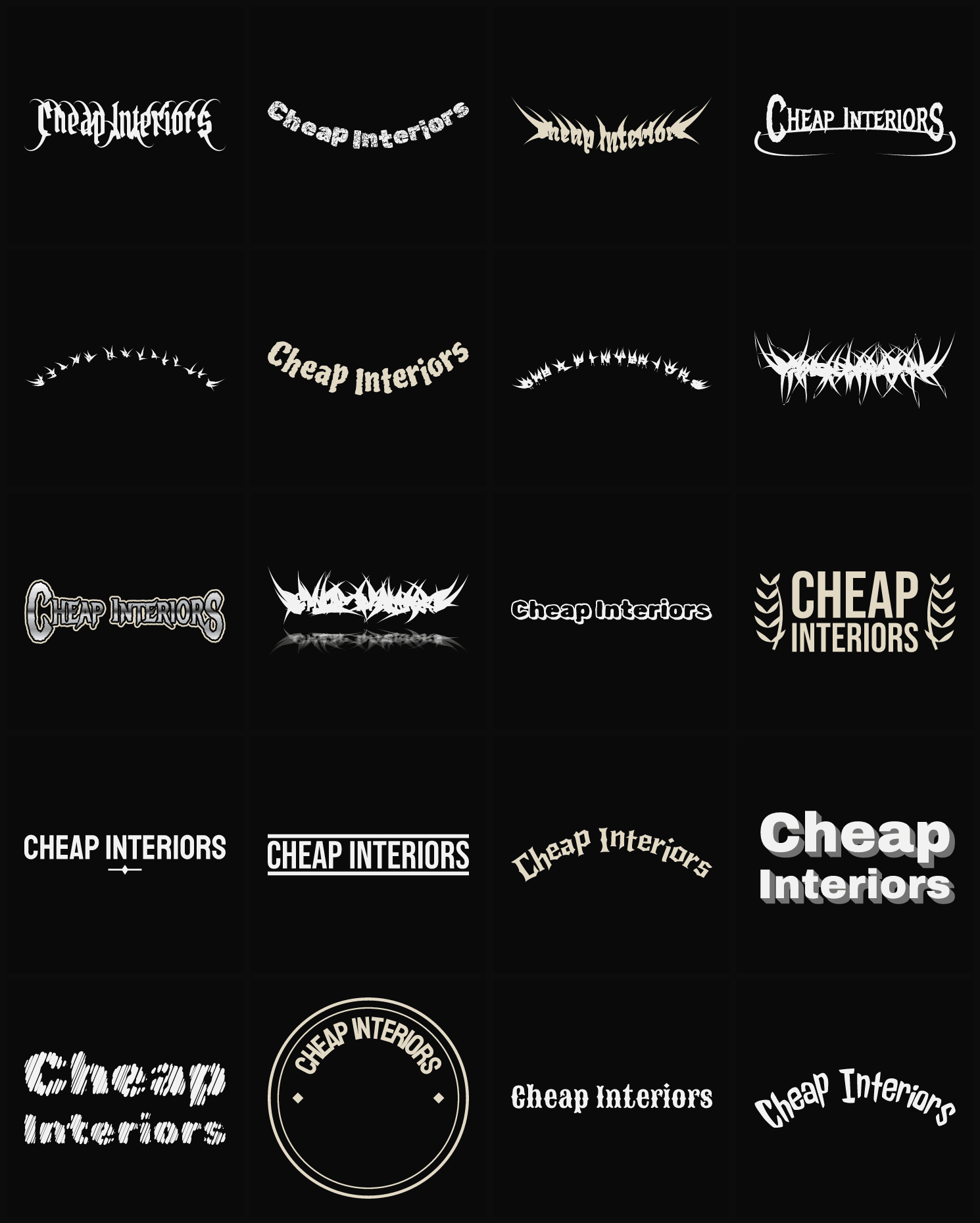 Twenty Cheap Interiors band logo ideas — different faces, treatments and spike settings