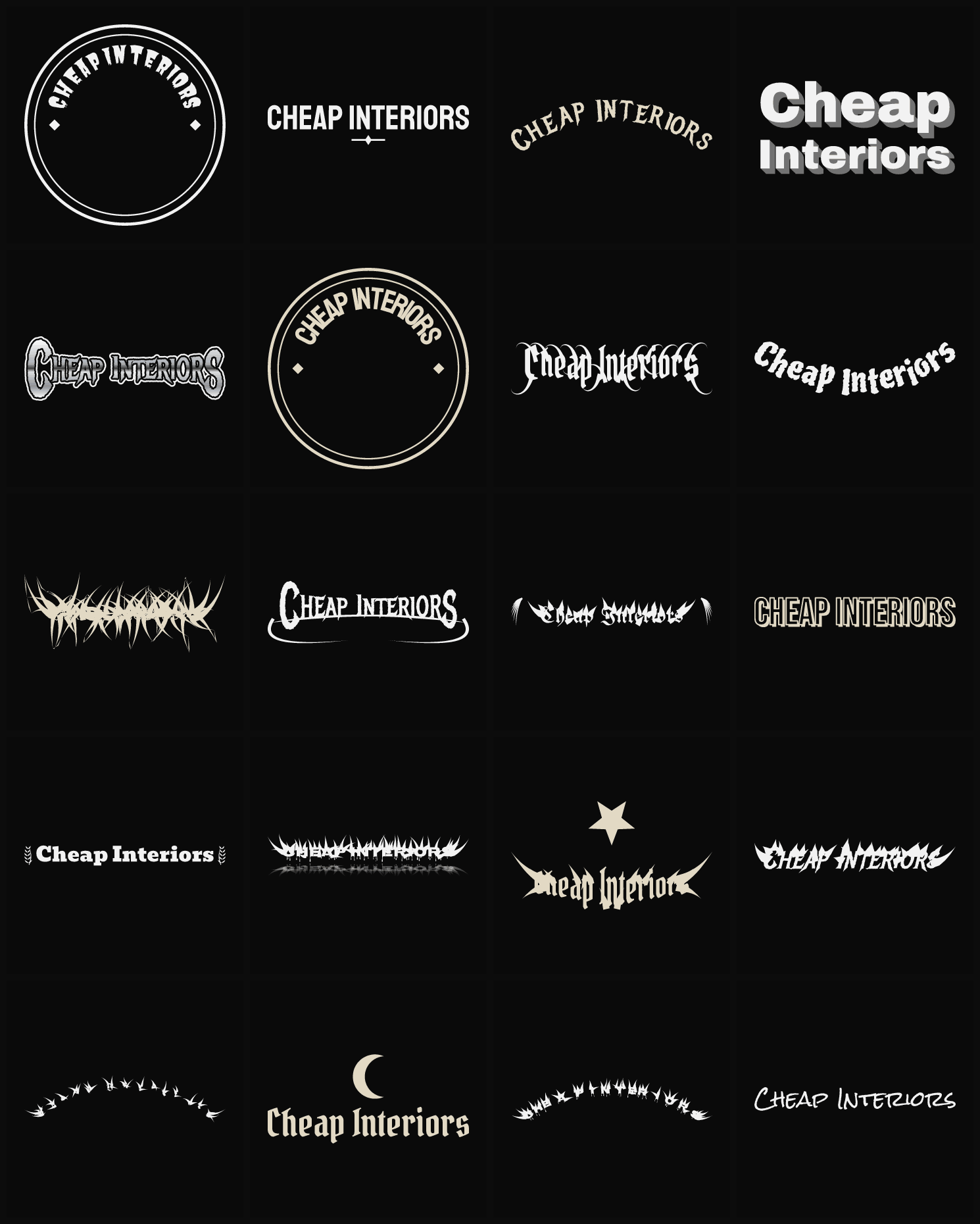 Twenty Cheap Interiors band logo ideas — different faces, treatments and spike settings
