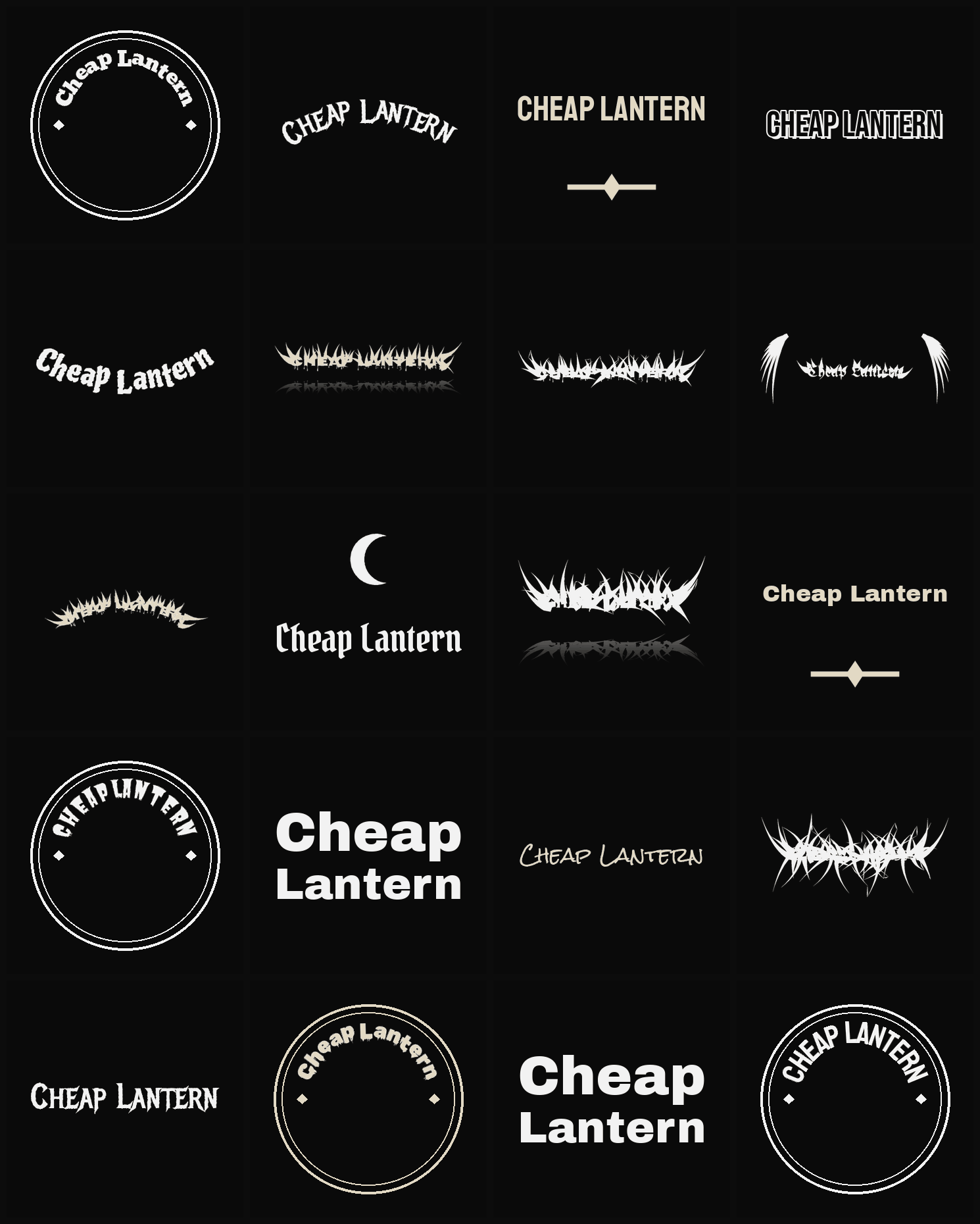 Twenty Cheap Lantern band logo ideas — different faces, treatments and spike settings
