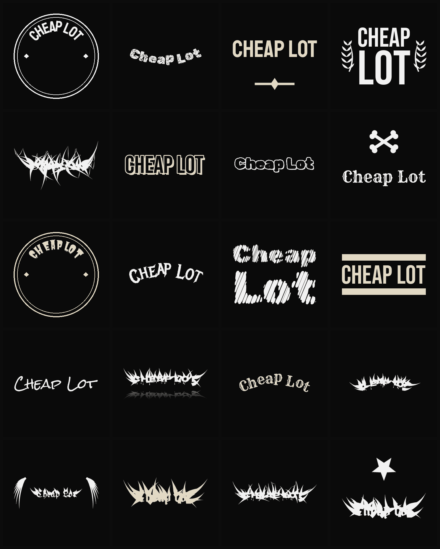 Twenty Cheap Lot band logo ideas — different faces, treatments and spike settings