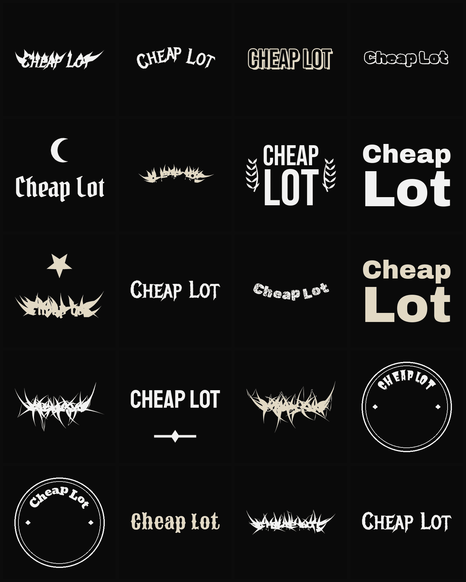 Twenty Cheap Lot band logo ideas — different faces, treatments and spike settings