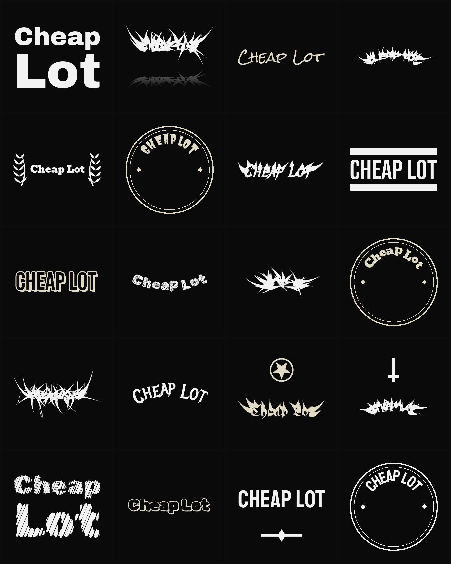 Twenty Cheap Lot band logo ideas — different faces, treatments and spike settings