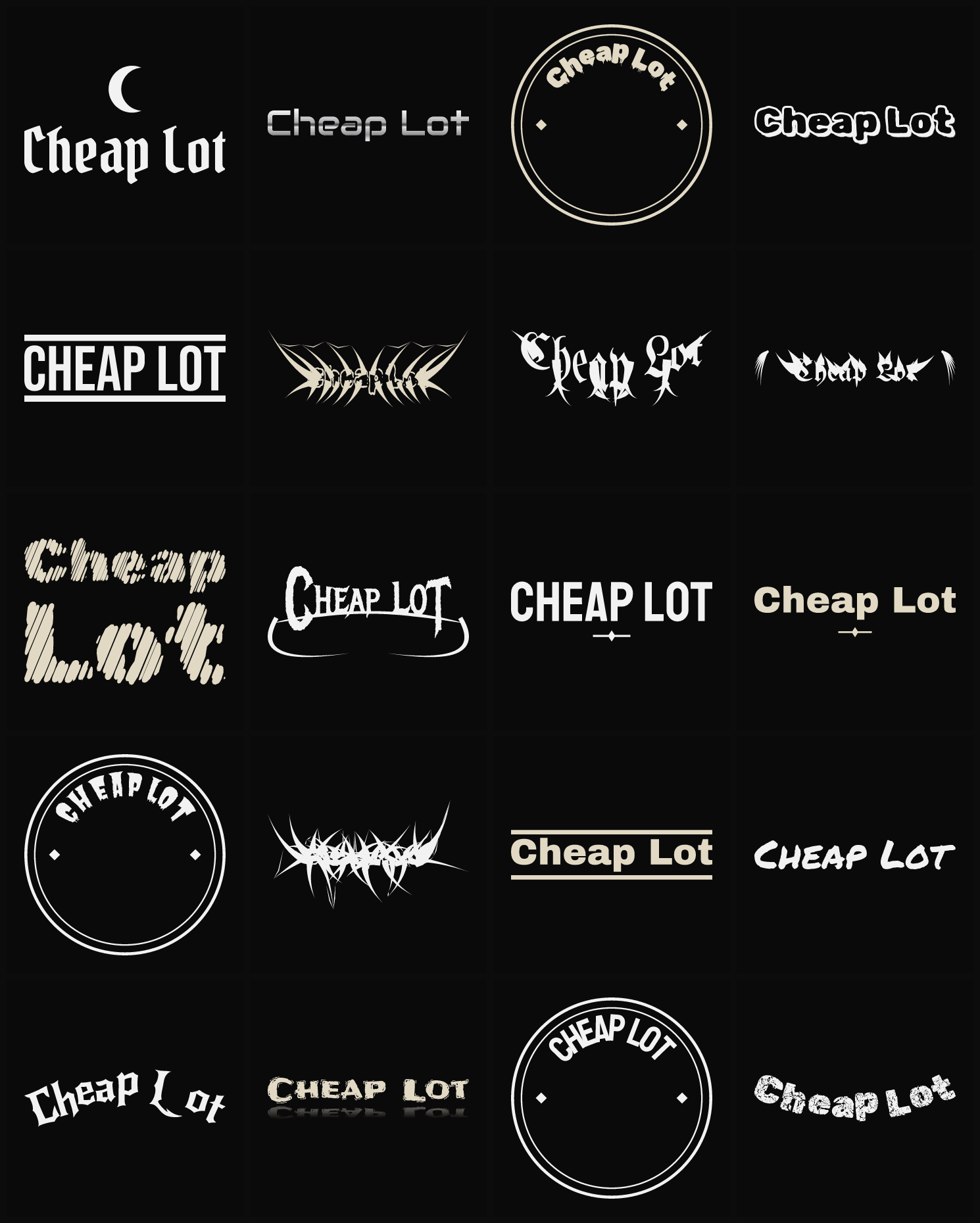 Twenty Cheap Lot band logo ideas — different faces, treatments and spike settings
