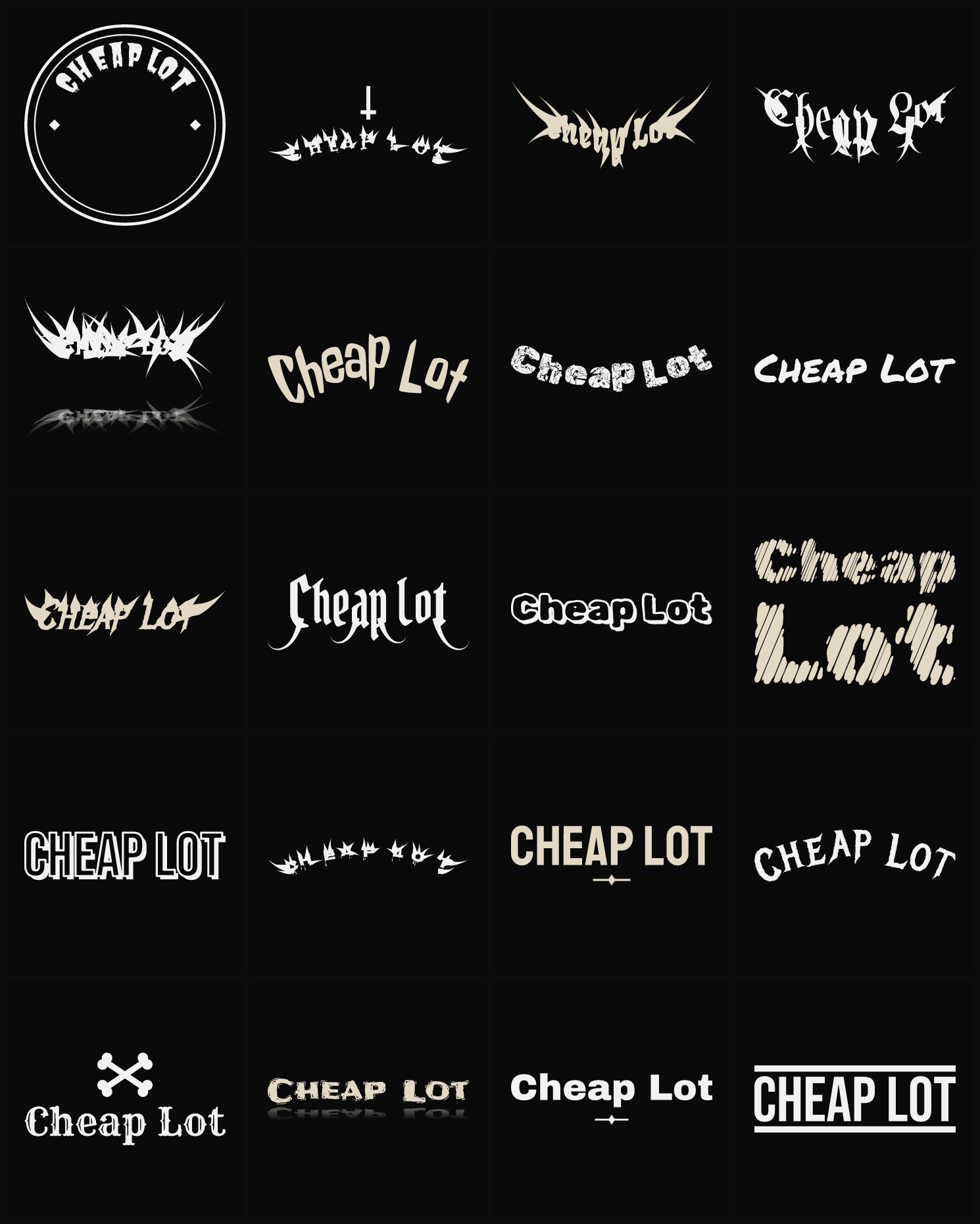 Twenty Cheap Lot band logo ideas — different faces, treatments and spike settings