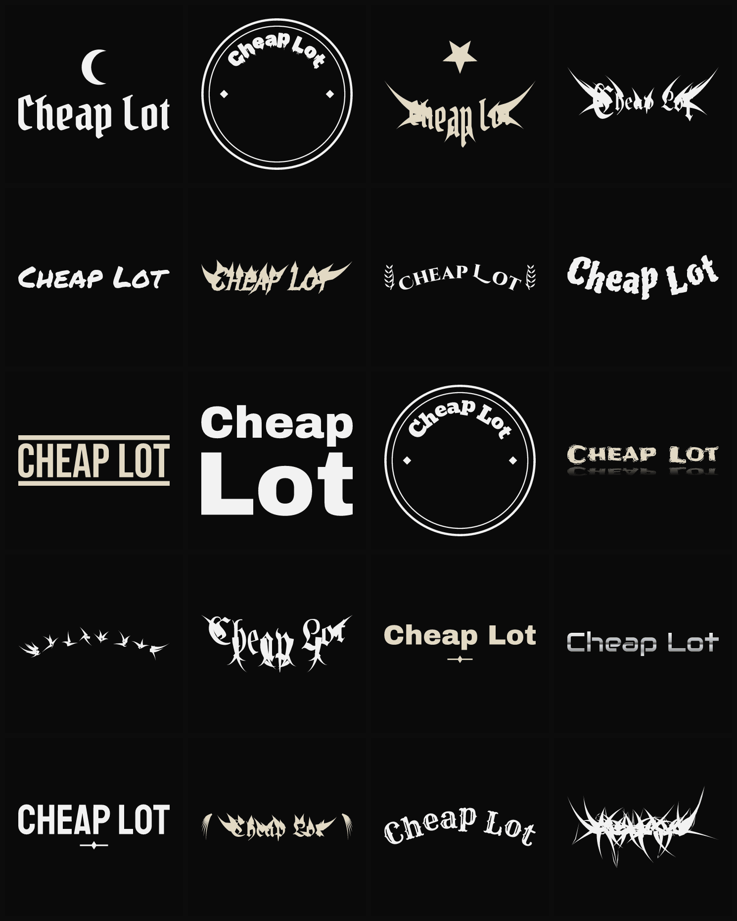 Twenty Cheap Lot band logo ideas — different faces, treatments and spike settings