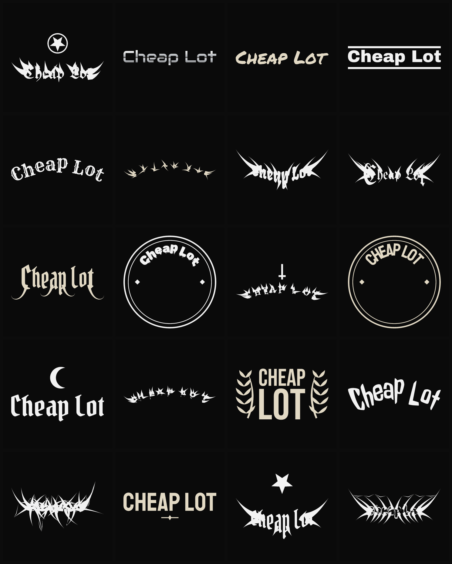Twenty Cheap Lot band logo ideas — different faces, treatments and spike settings