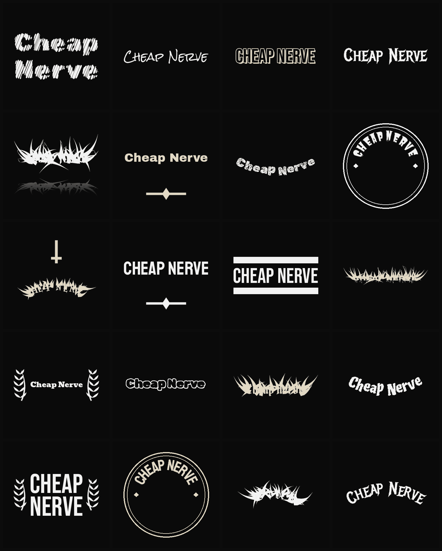 Twenty Cheap Nerve band logo ideas — different faces, treatments and spike settings