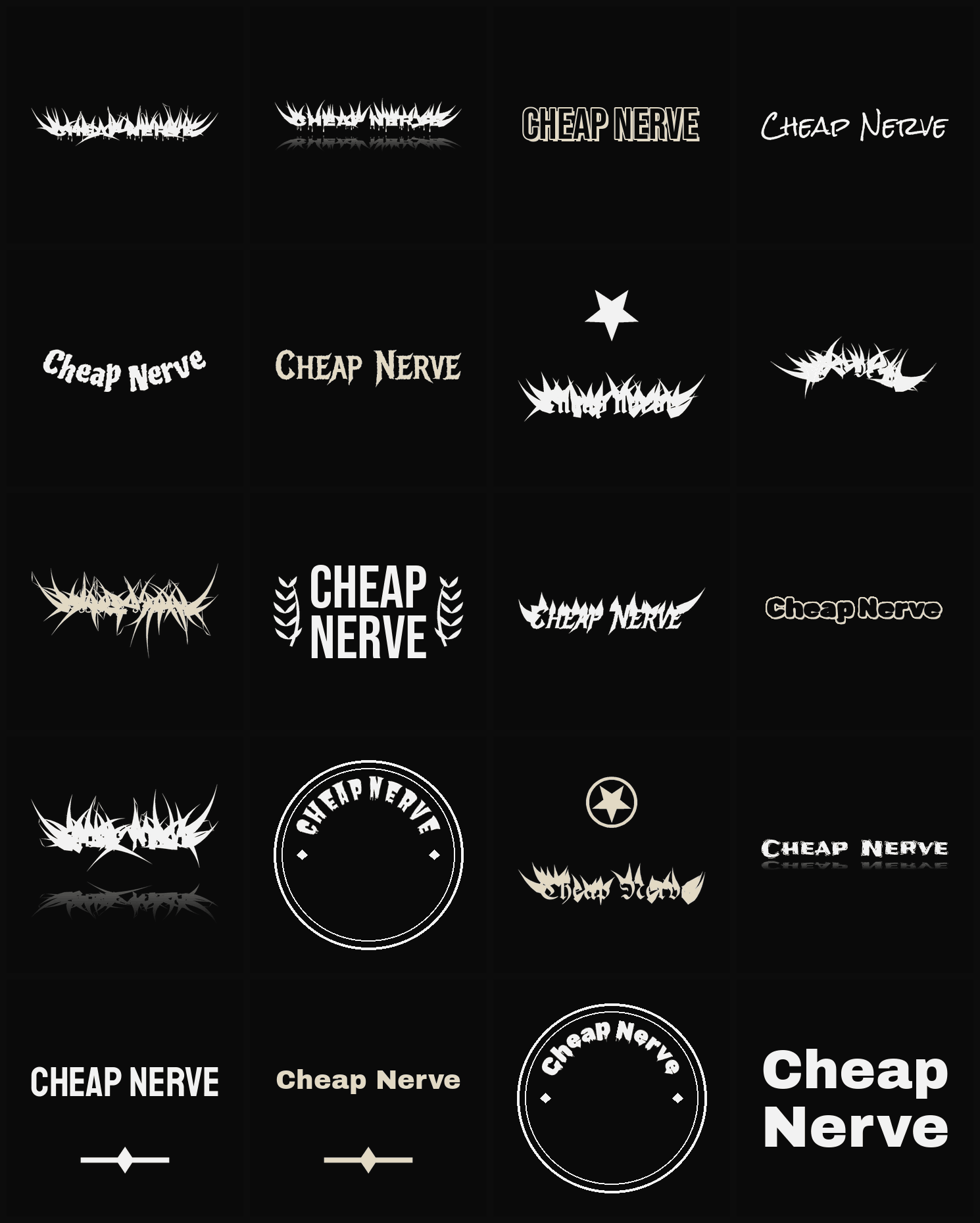 Twenty Cheap Nerve band logo ideas — different faces, treatments and spike settings