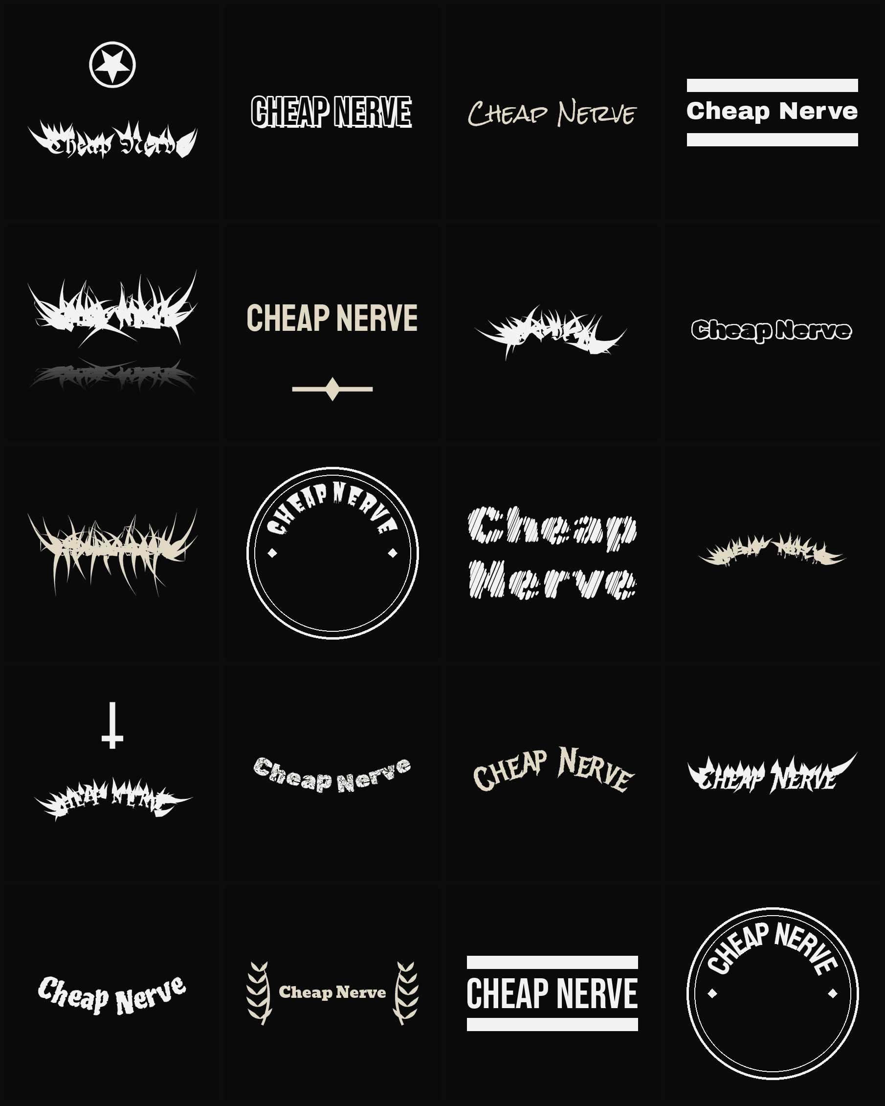 Twenty Cheap Nerve band logo ideas — different faces, treatments and spike settings