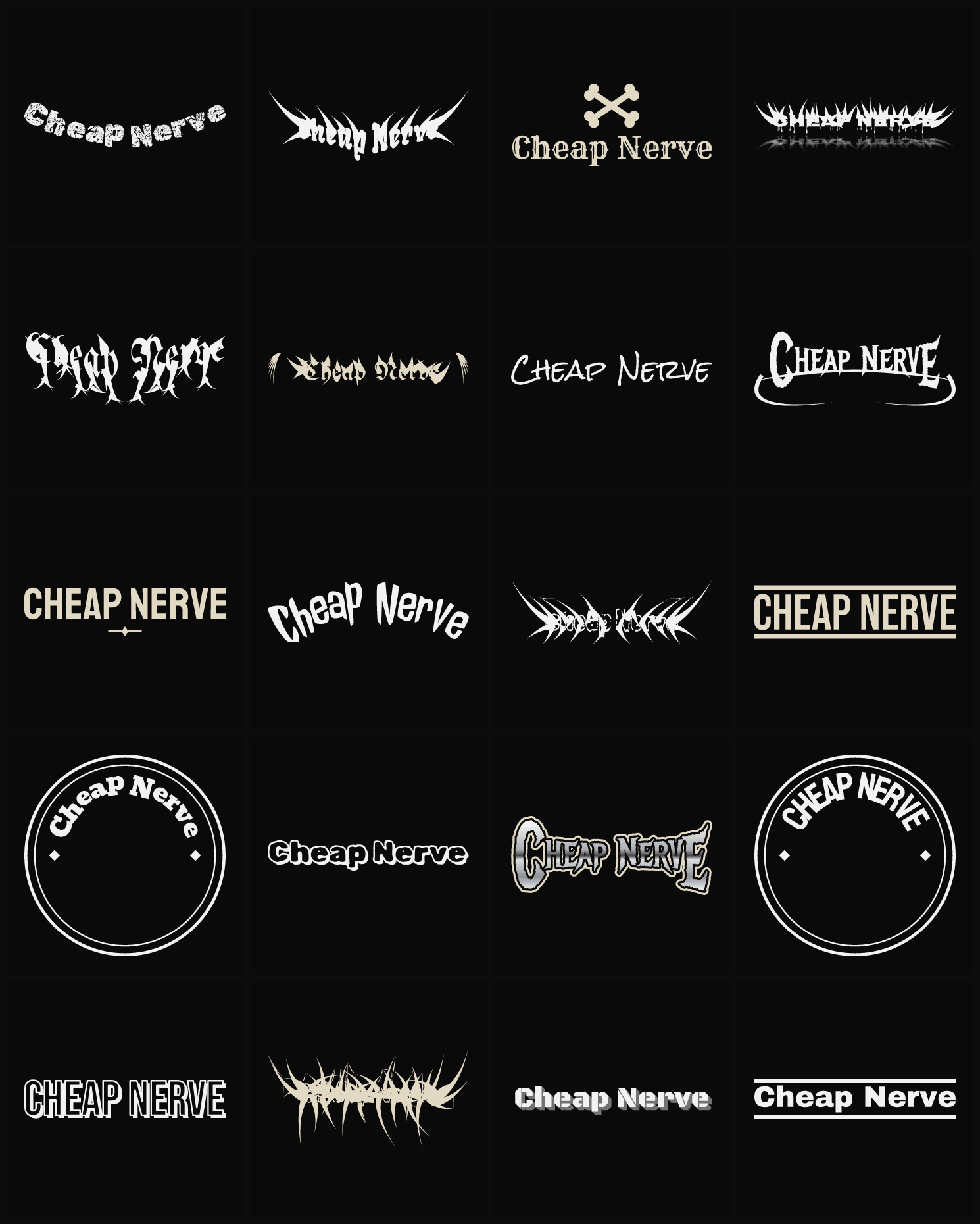 Twenty Cheap Nerve band logo ideas — different faces, treatments and spike settings