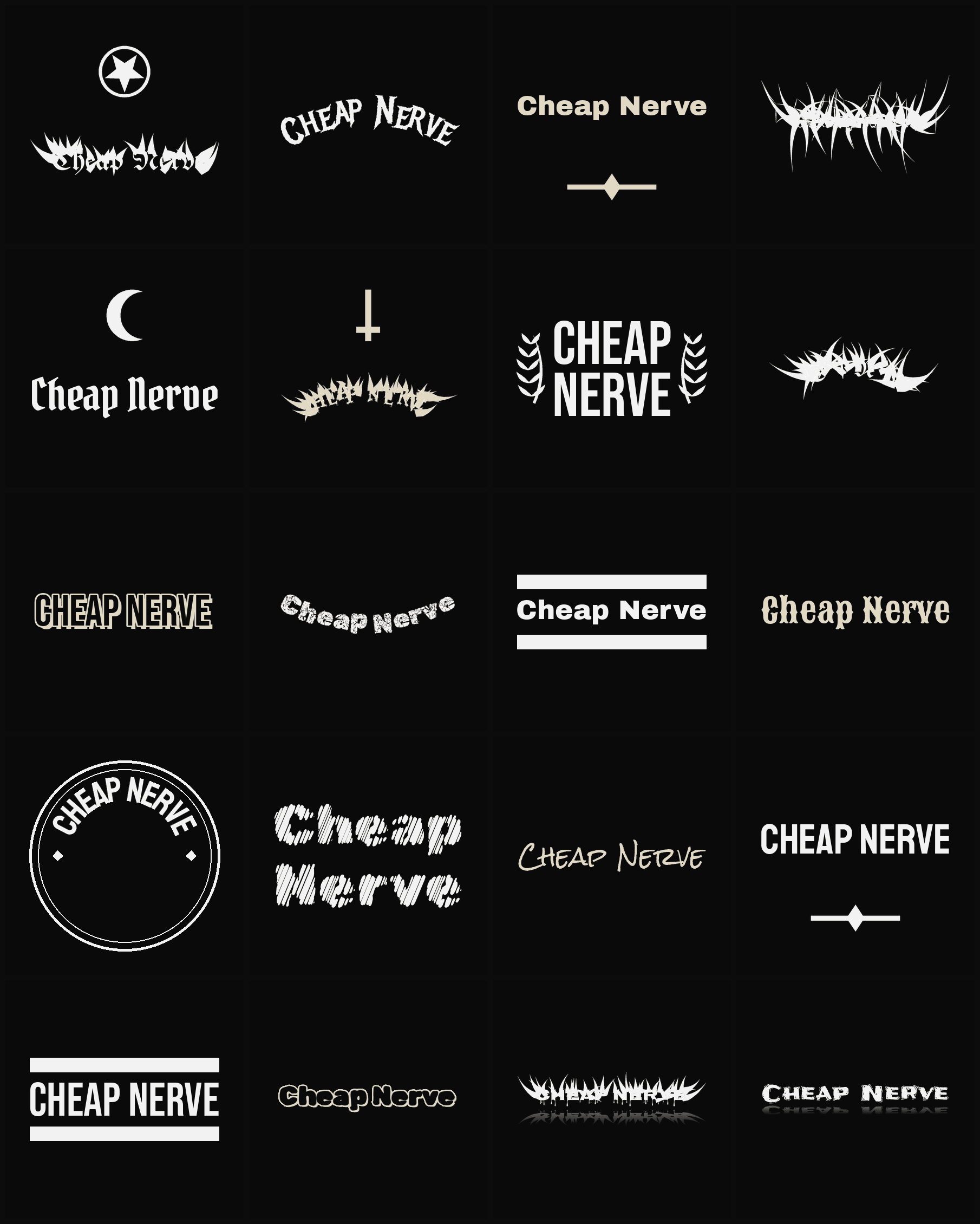 Twenty Cheap Nerve band logo ideas — different faces, treatments and spike settings