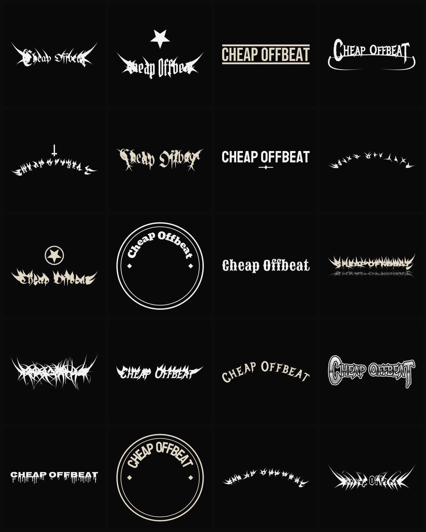 Twenty Cheap Offbeat band logo ideas — different faces, treatments and spike settings