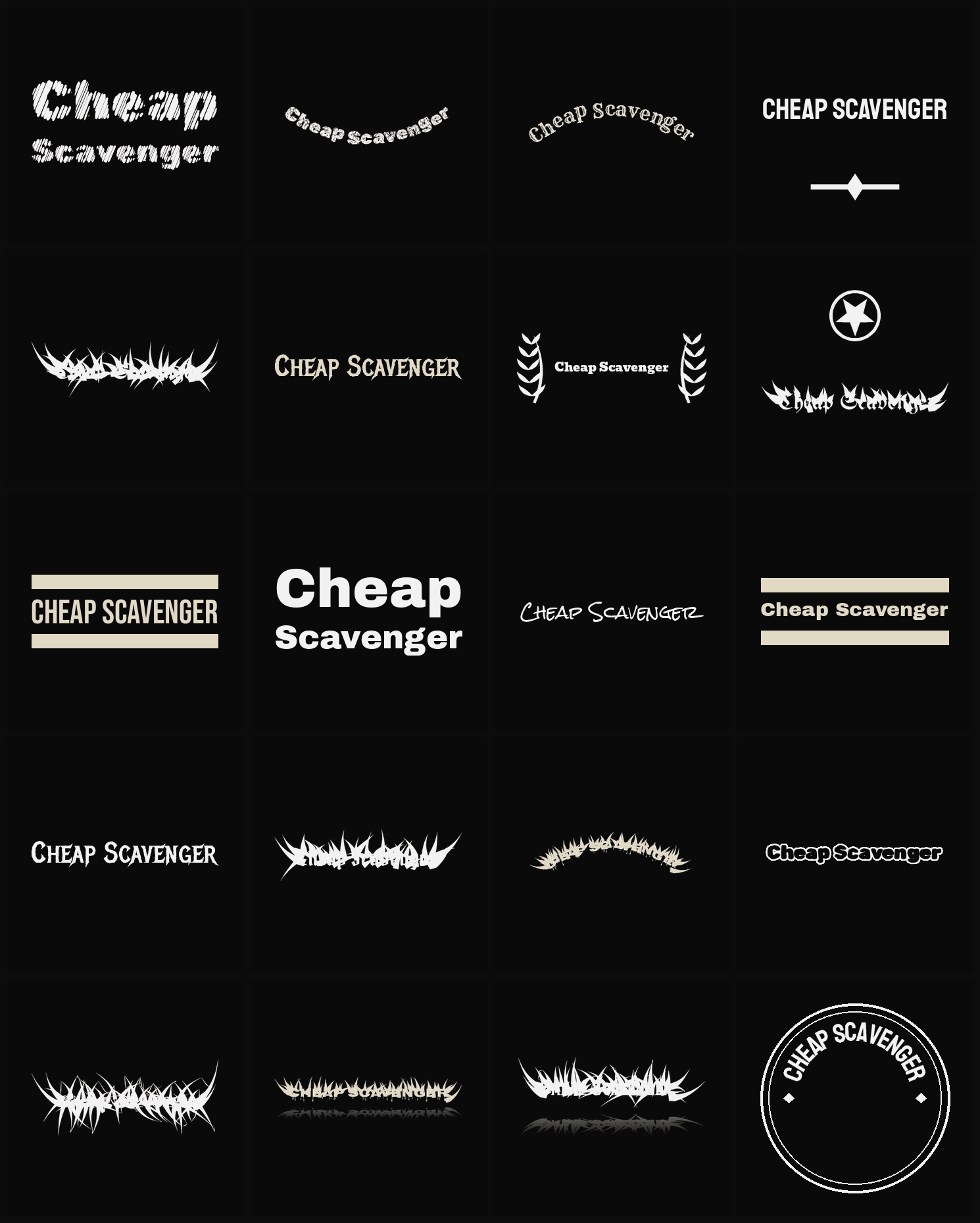 Twenty Cheap Scavenger band logo ideas — different faces, treatments and spike settings
