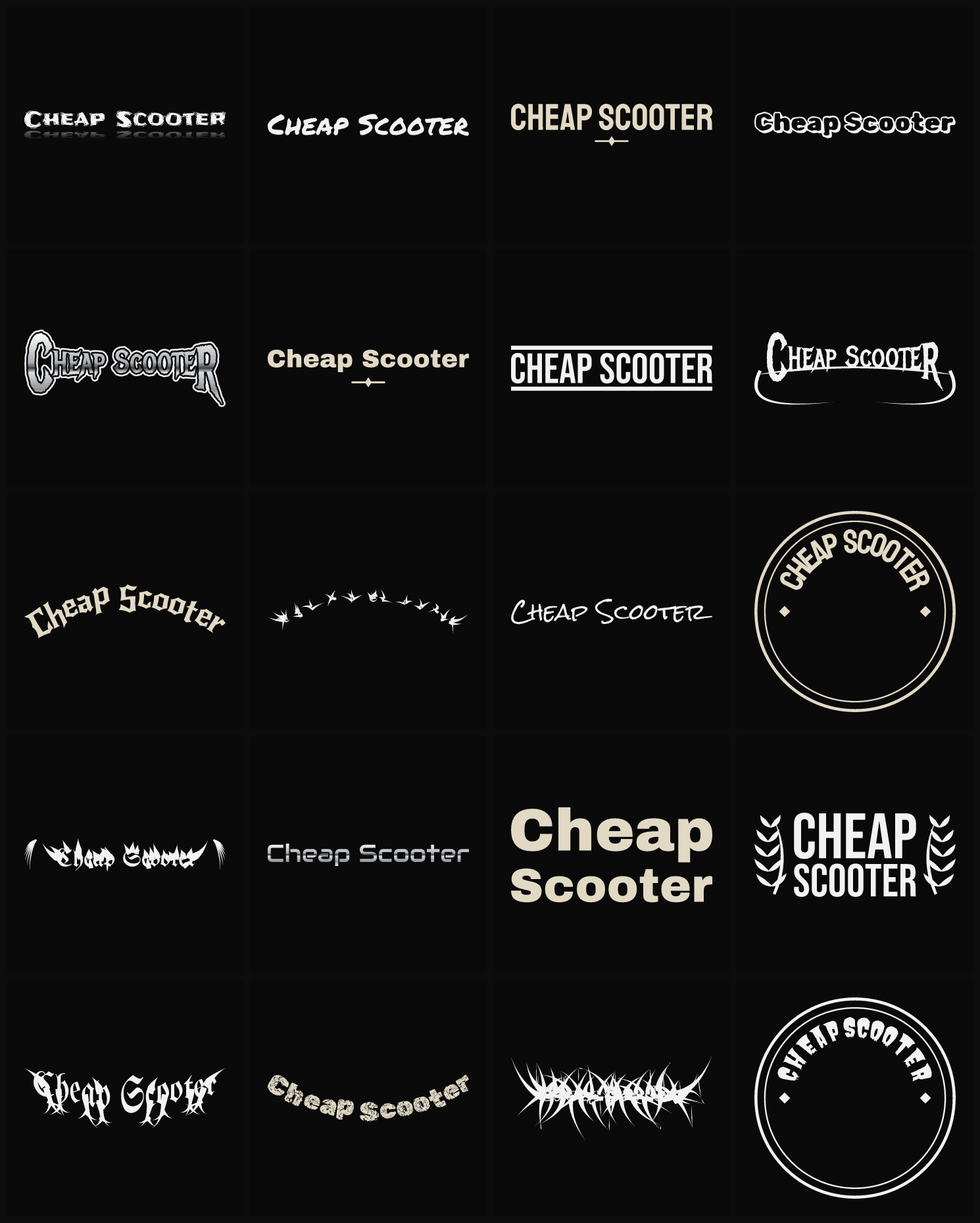 Twenty Cheap Scooter band logo ideas — different faces, treatments and spike settings