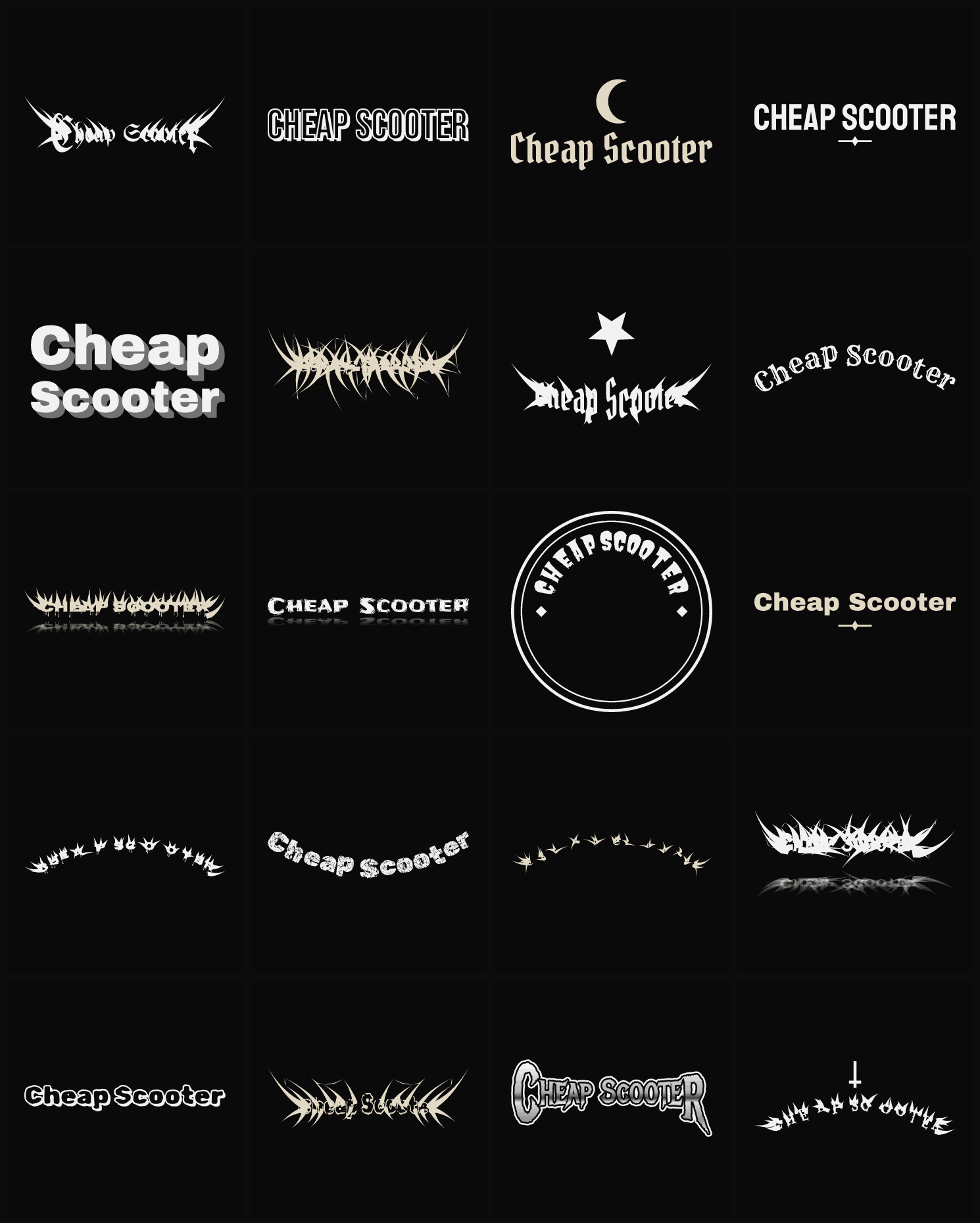 Twenty Cheap Scooter band logo ideas — different faces, treatments and spike settings