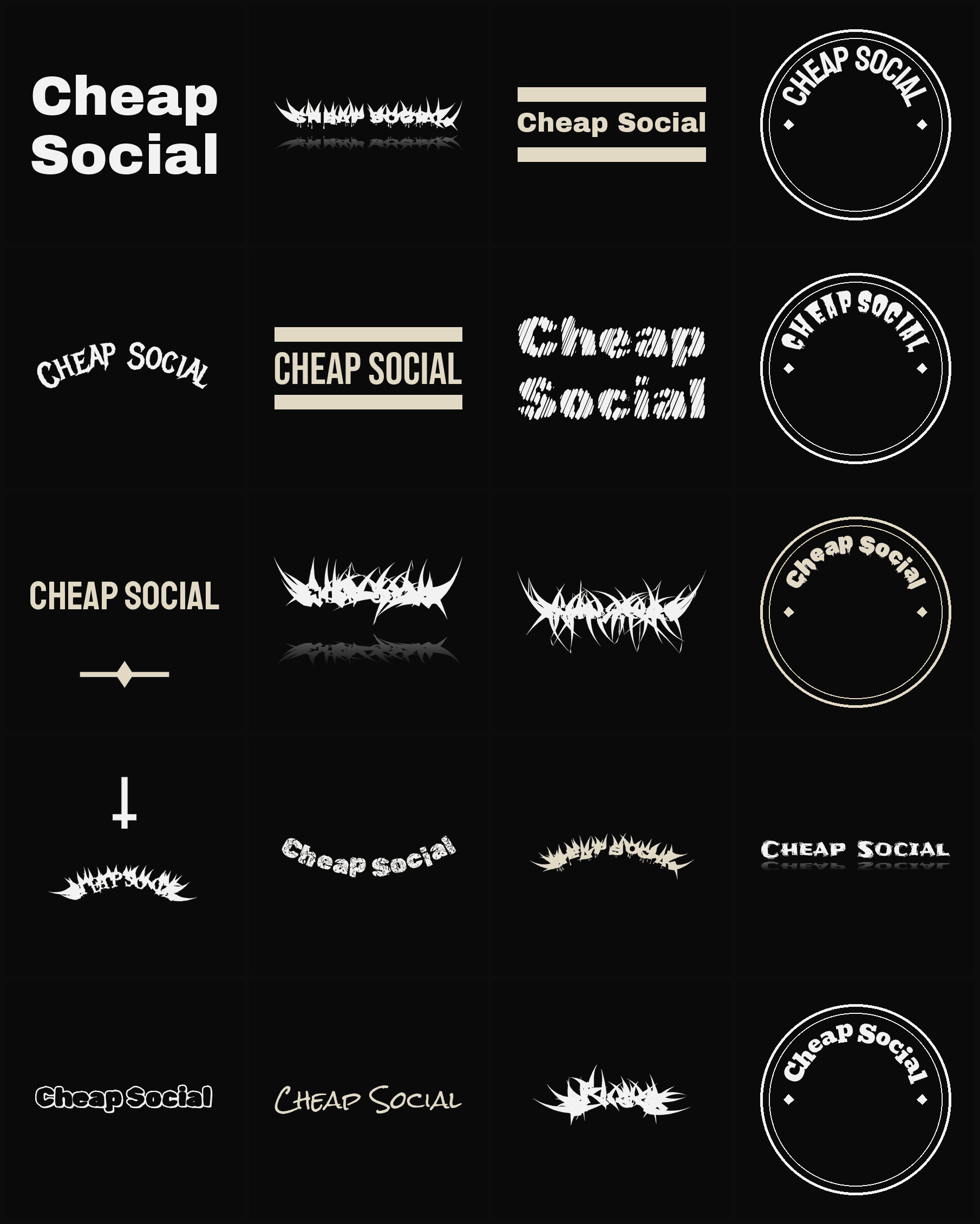 Twenty Cheap Social band logo ideas — different faces, treatments and spike settings