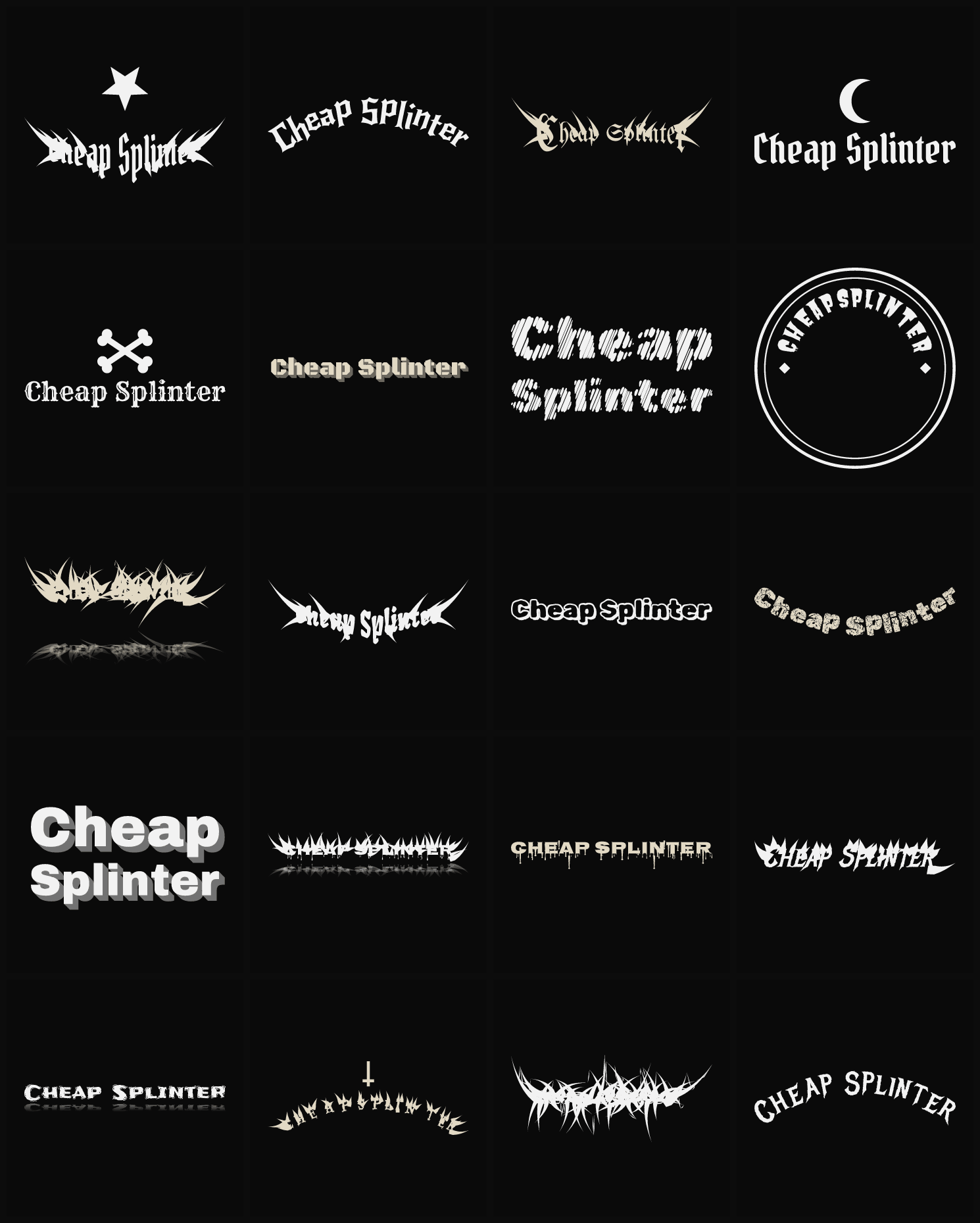 Twenty Cheap Splinter band logo ideas — different faces, treatments and spike settings